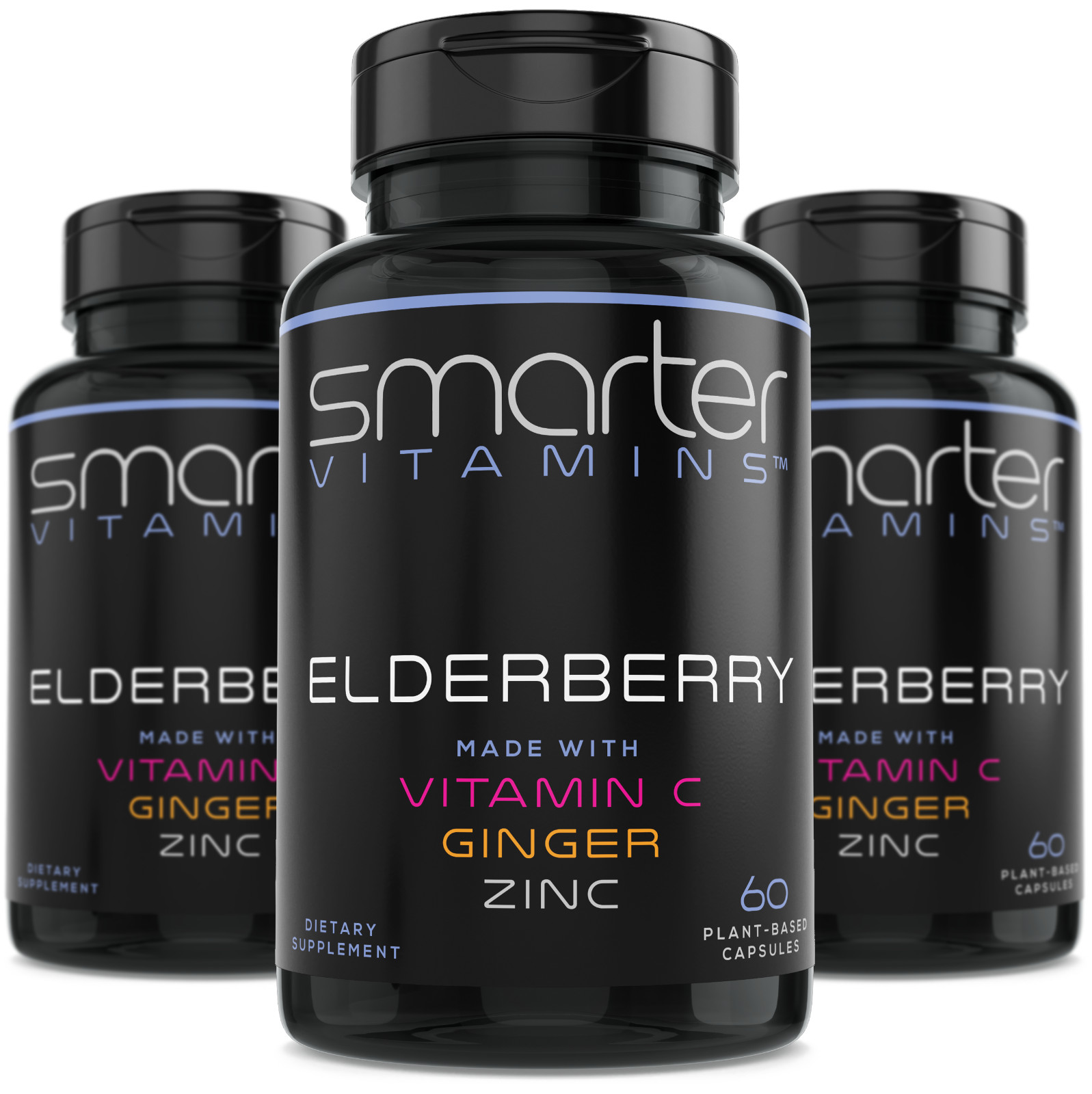 SMARTERVITAMINS – 3 PACK! Elderberry + Vitamin C + Ginger & Zinc Supplement
