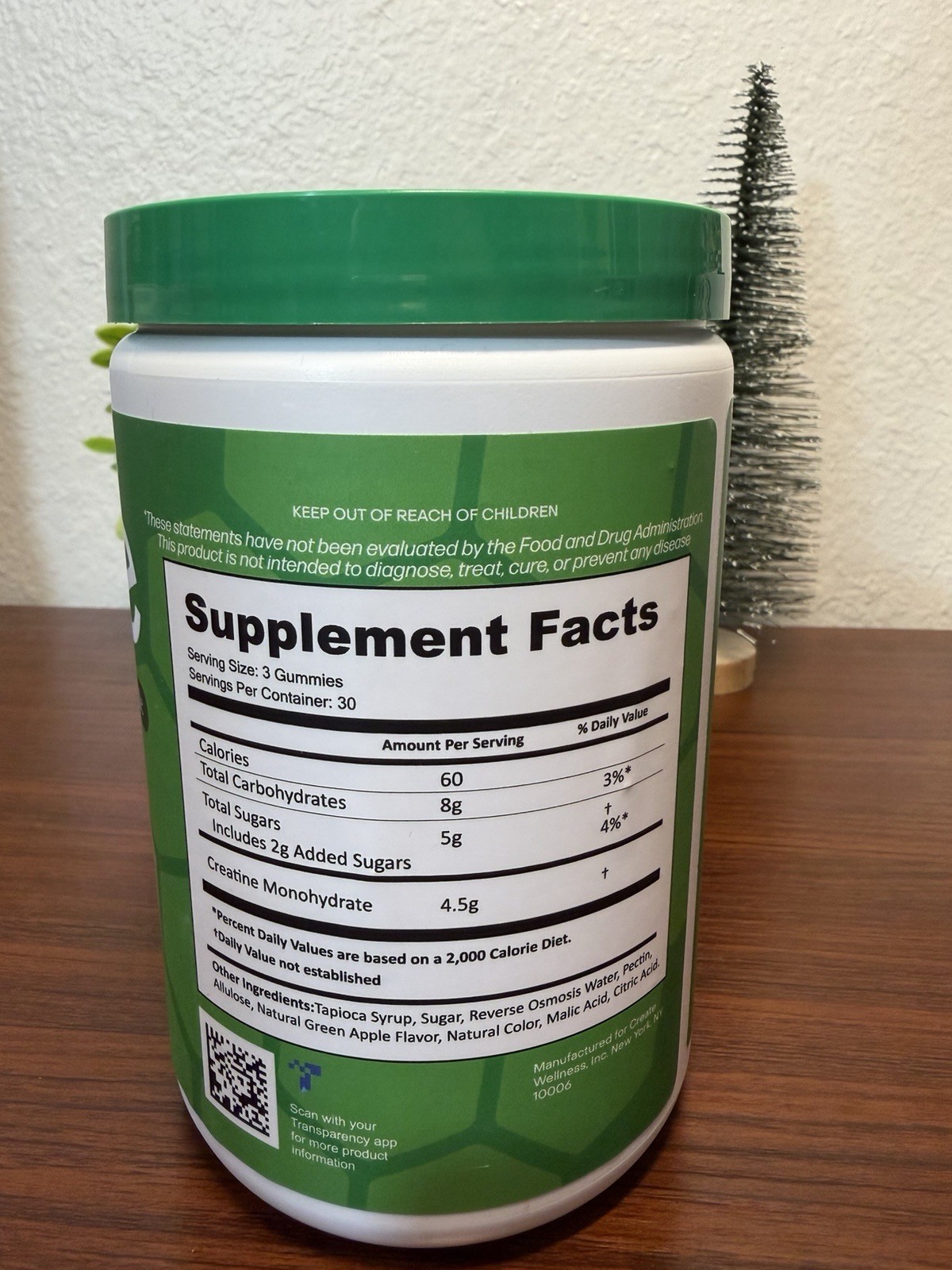 Create Creatine Gummies Sour Green Apple 90 Ct Creapure NSF Certified Sport