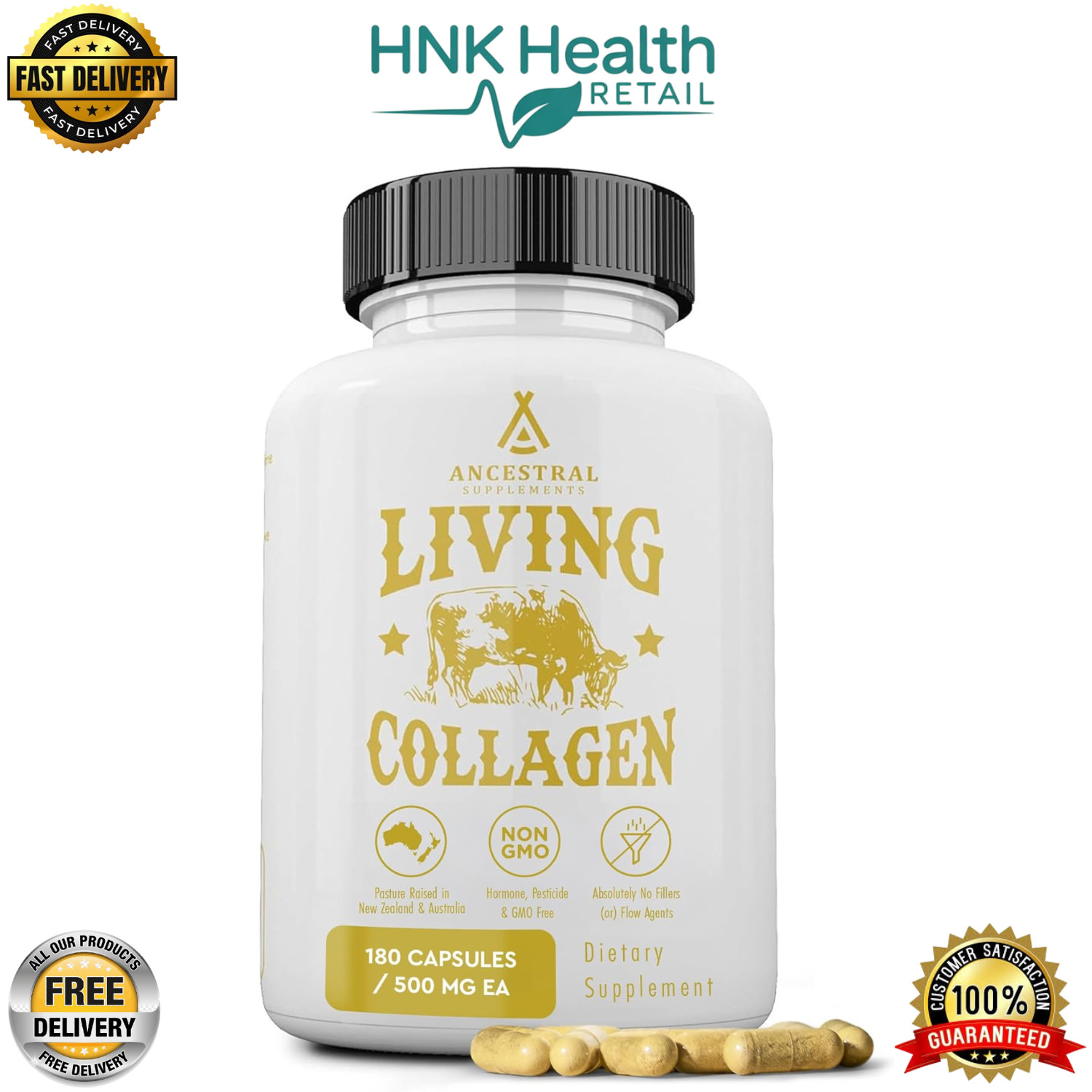 Ancestral Supplements Living Collagen 3000mg 180 Capsules | Skin, Hair, Joints