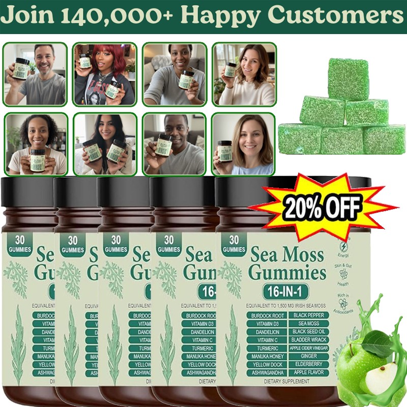 2X16 in 1 pure Sea Moss Gummy | Irishmoss Extract 6000Mg | Green Apple Flavor
