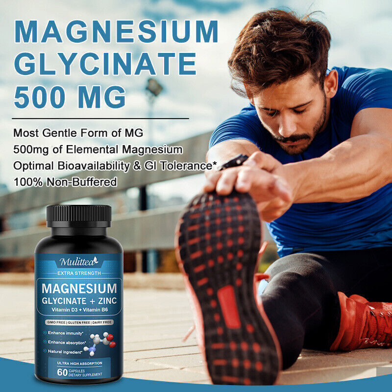 Magnesium Glycinate 500mg High Absorption,Improved Sleep,Stress&Anxiety Relief
