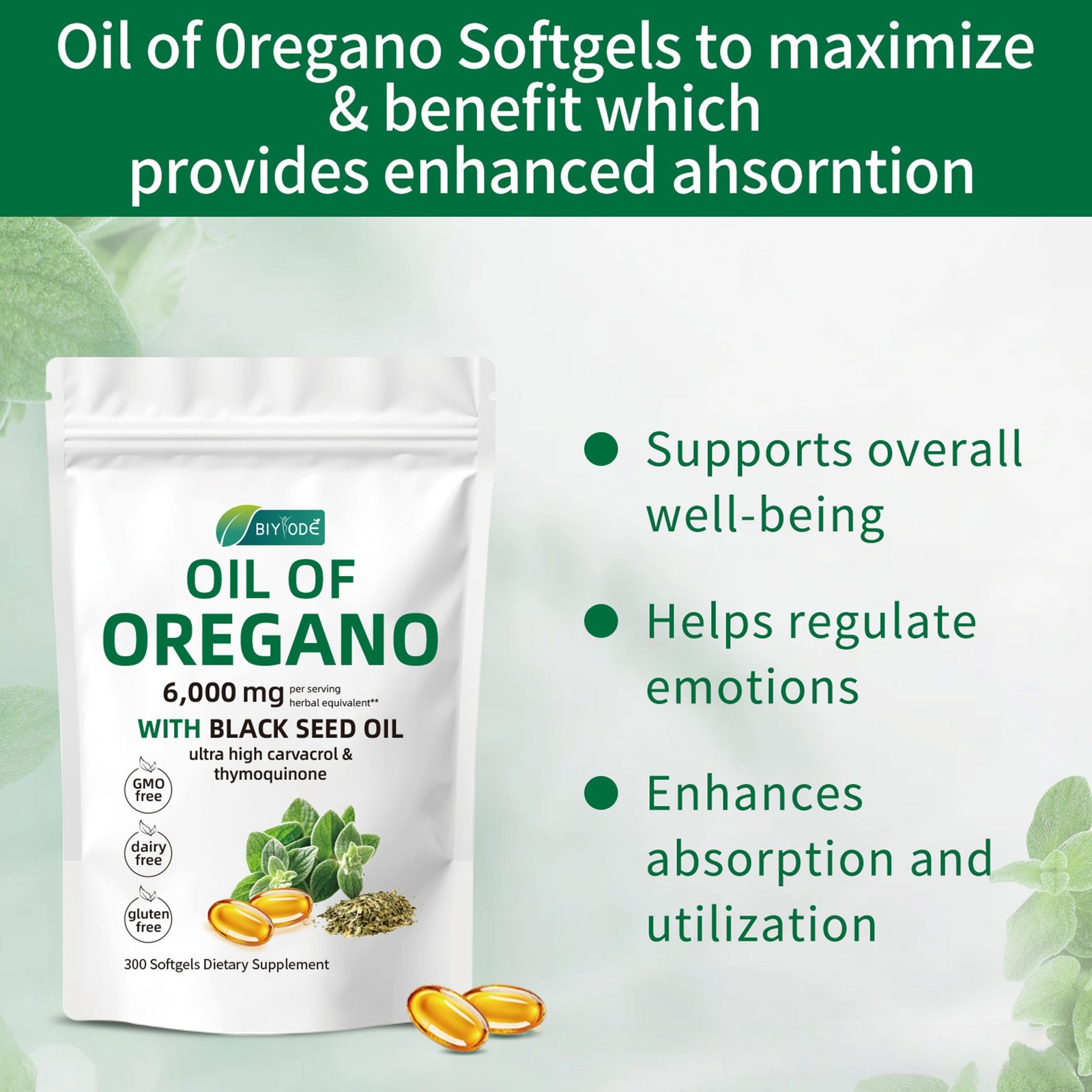 2 Oil 1 in of Oregano 3000 Softgels Black Seed Oil Herbal Supplement US