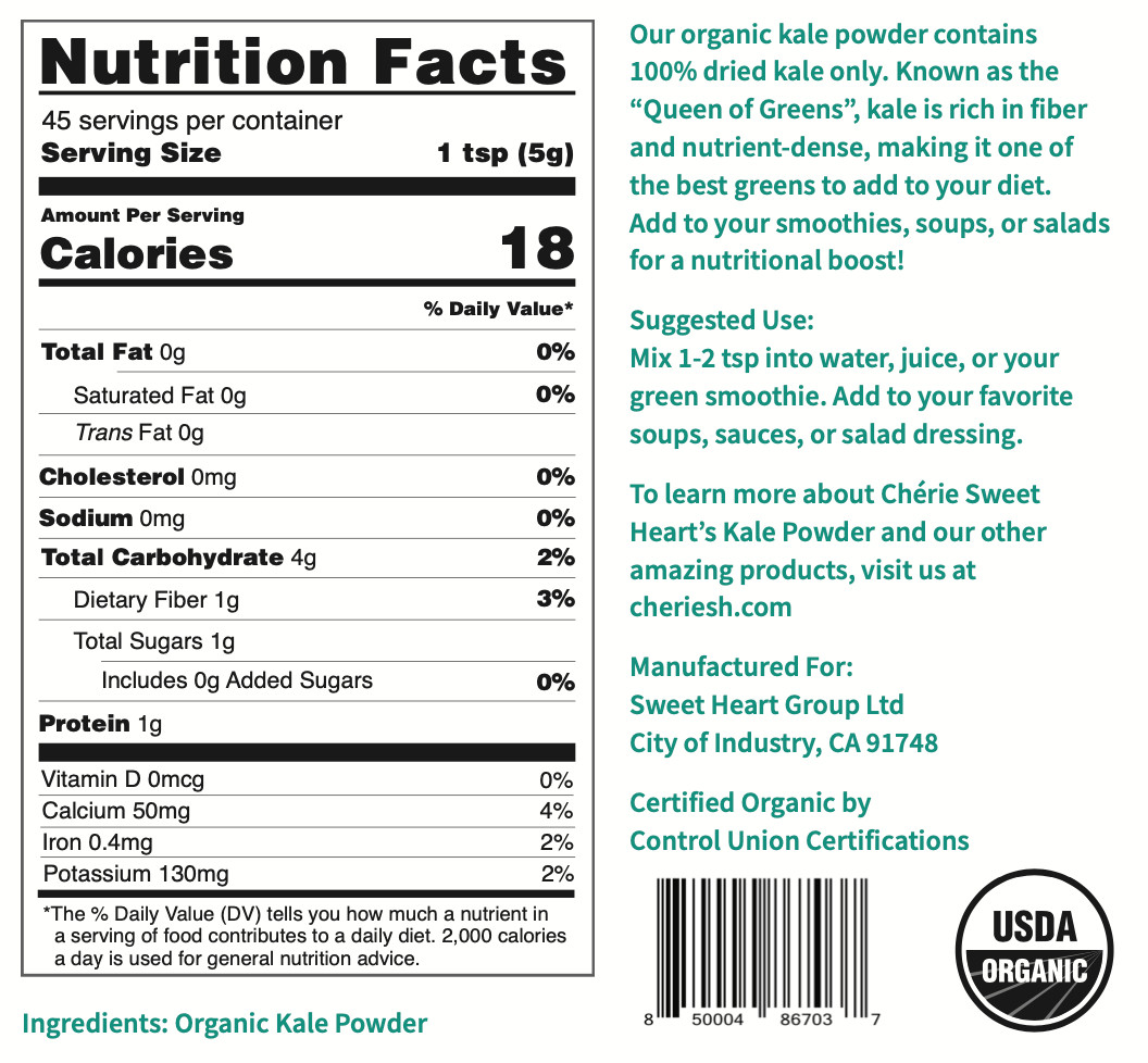 Kale Powder Organic 100% Pure 8 oz Non-Gmo Superfood