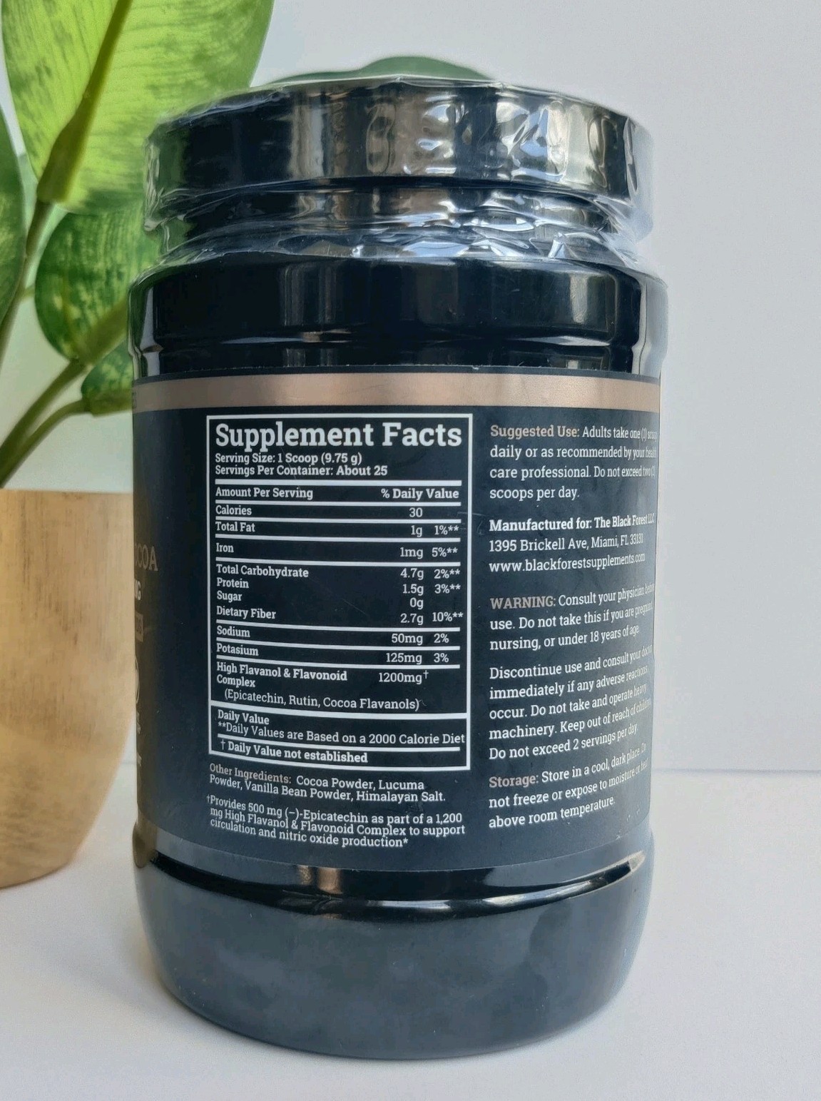 Black Forest High Flavanol Cocoa Powder and Flavonoids Supplement 1200mg 8 oz