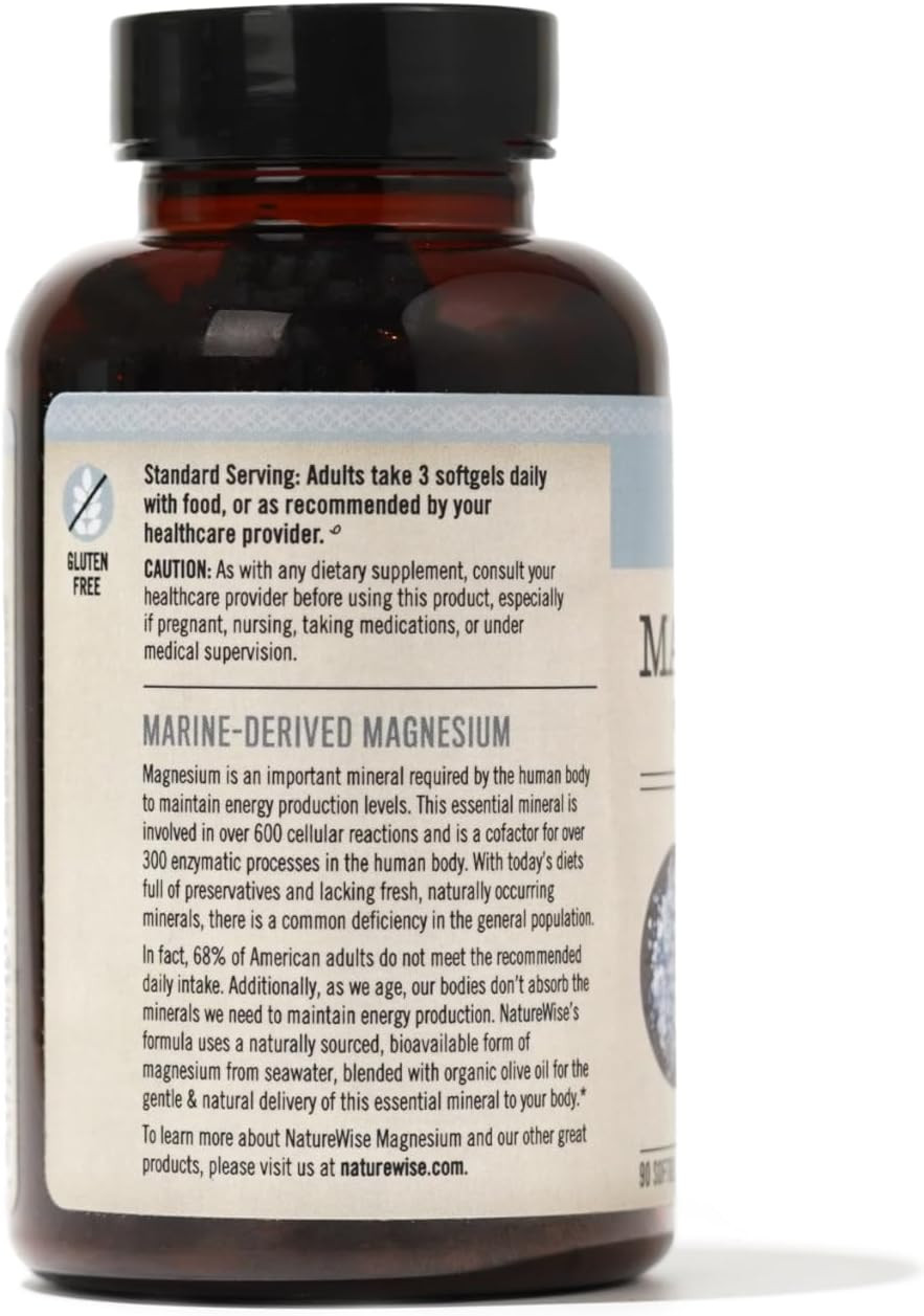 NatureWise Magnesium 300Mg Aquamin, Non-Gmo, Soy & Gluten-Free, 90 Softgels