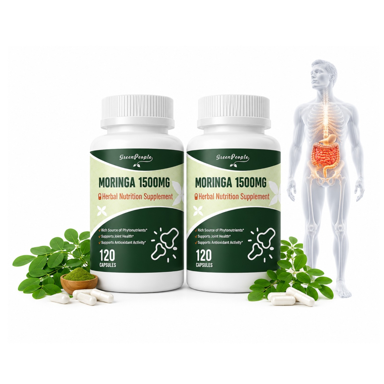 2 PK Moringa Oleifera Leaf Organic Extract Capsules Serving 100% Pure 120Caps