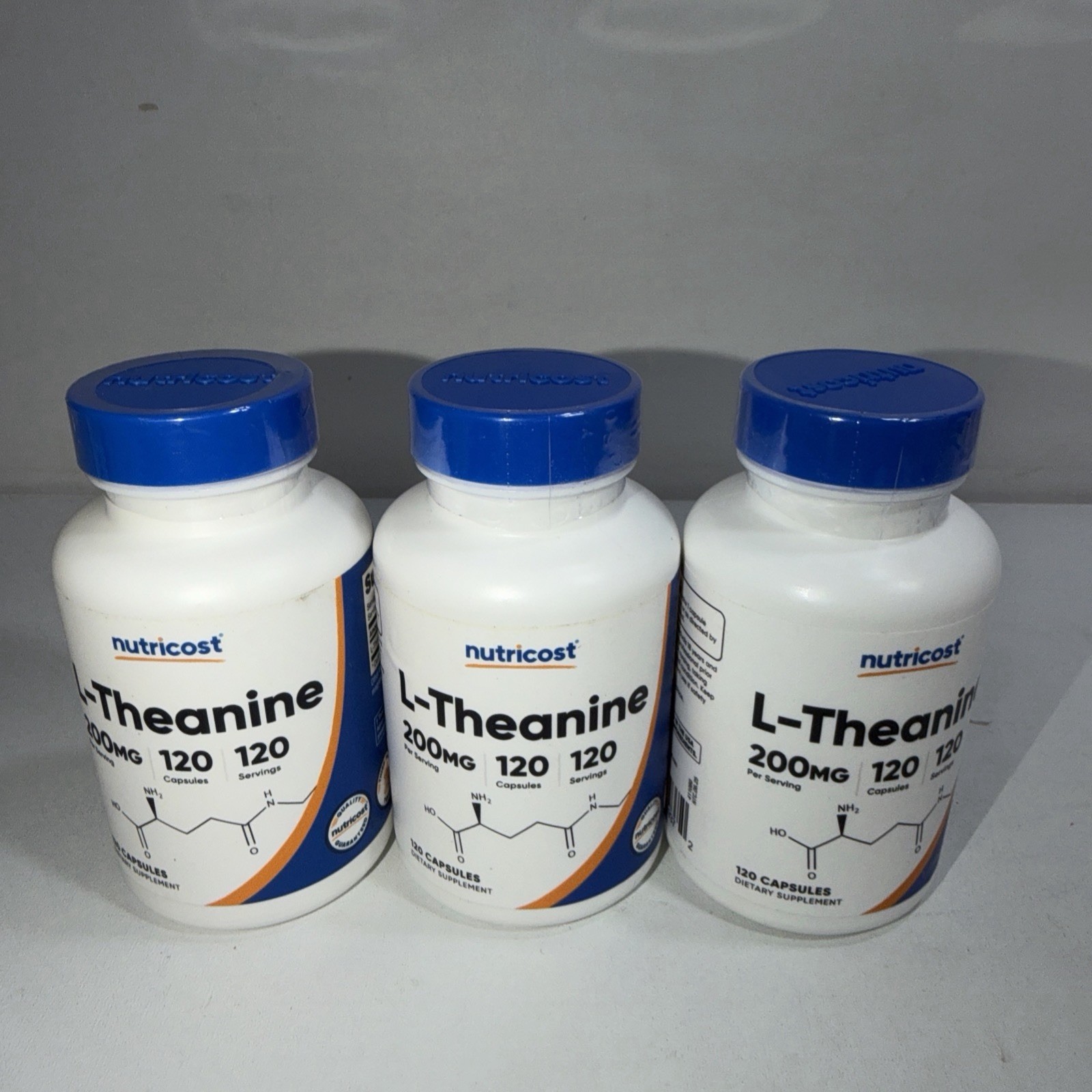 Lot 3 Sealed Nutricost L- Theanine 200mg Per Serv 120 Caps Each