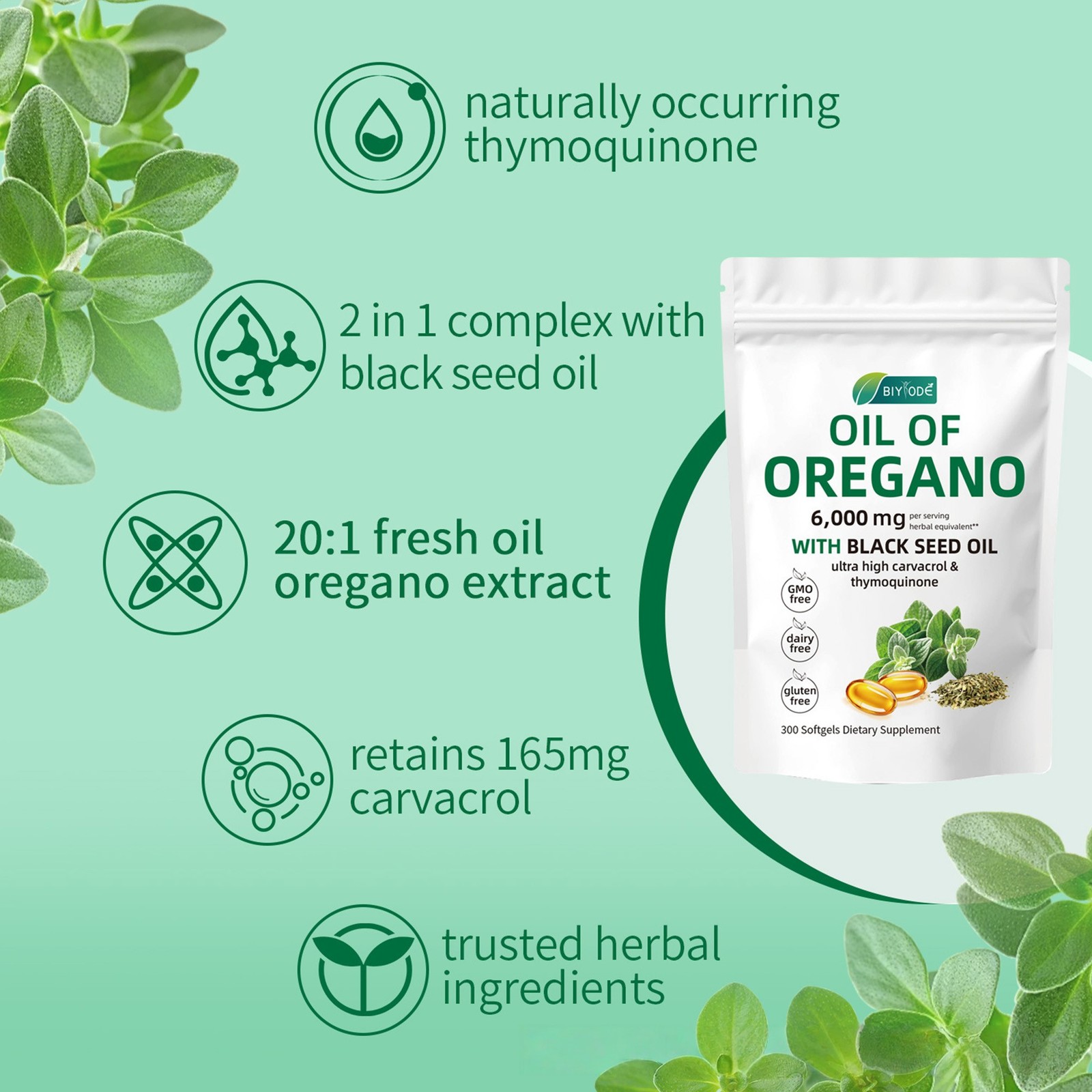 2 Oil 1 in of Oregano 3000 Softgels Black Seed Oil Herbal Supplement US