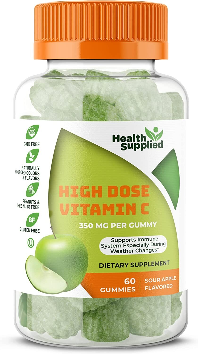 Vitamin C Immune Support Gummies 1050mg Daily Dietary Supplement Sour Apple