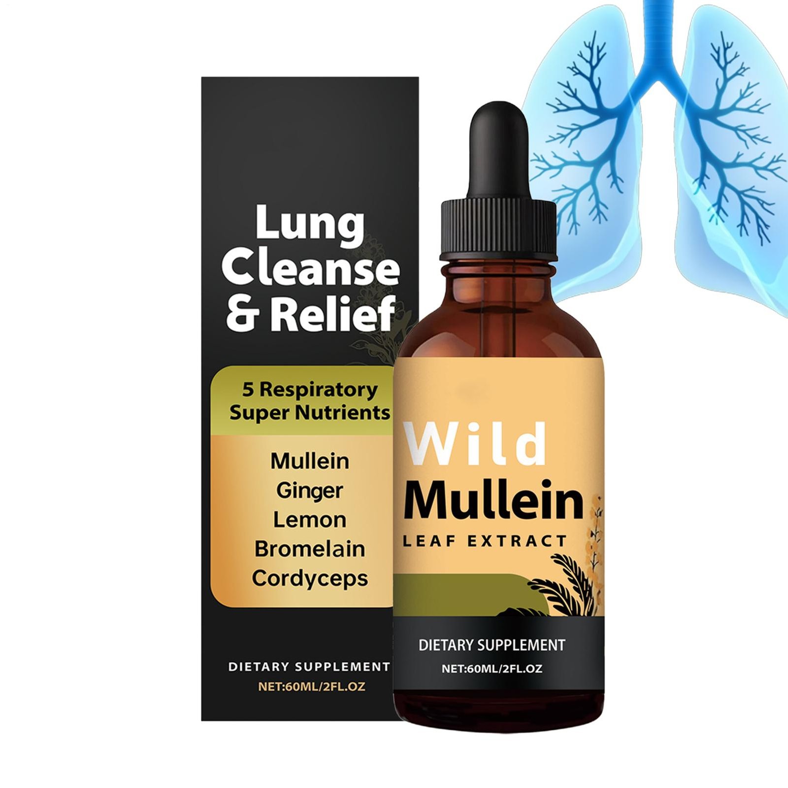 Lung Supplement Health RespiClear Wild Mullein Drops Respiratory Support Product