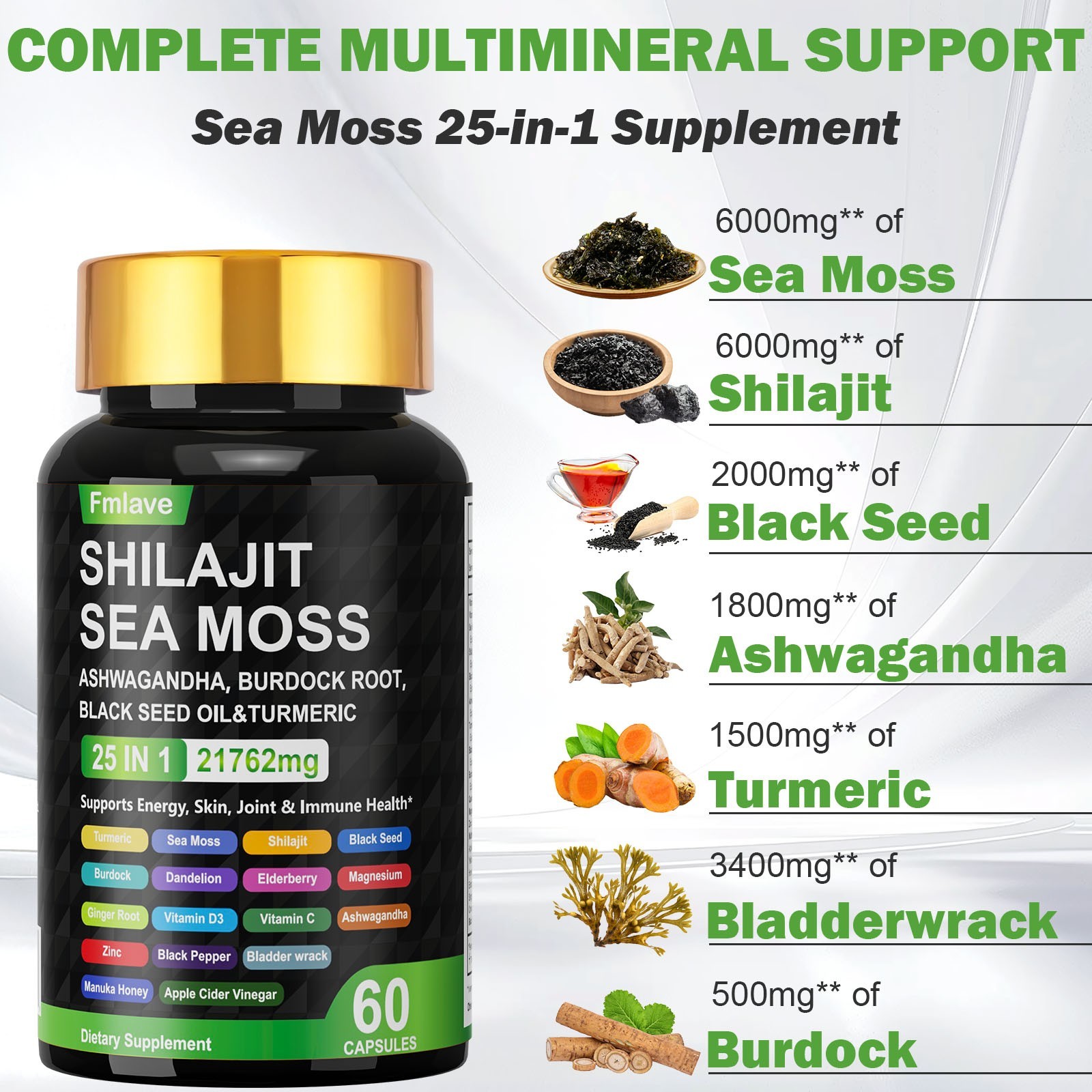 2x Certified Organic Sea Moss Capsules Irish Sea Moss Bladderwrack Burdock Root