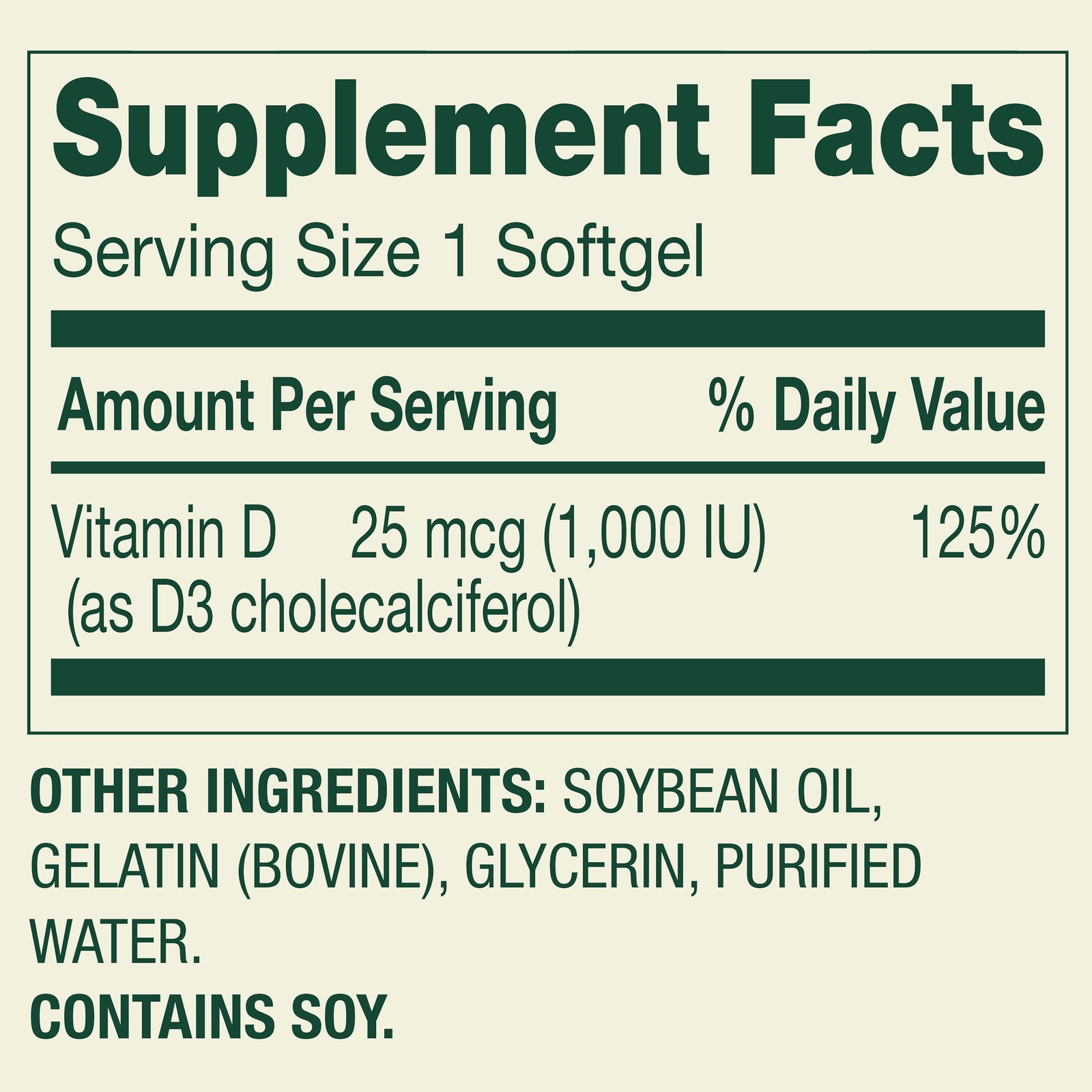 Vitamin D3 1000 IU Softgels, 100 Count
