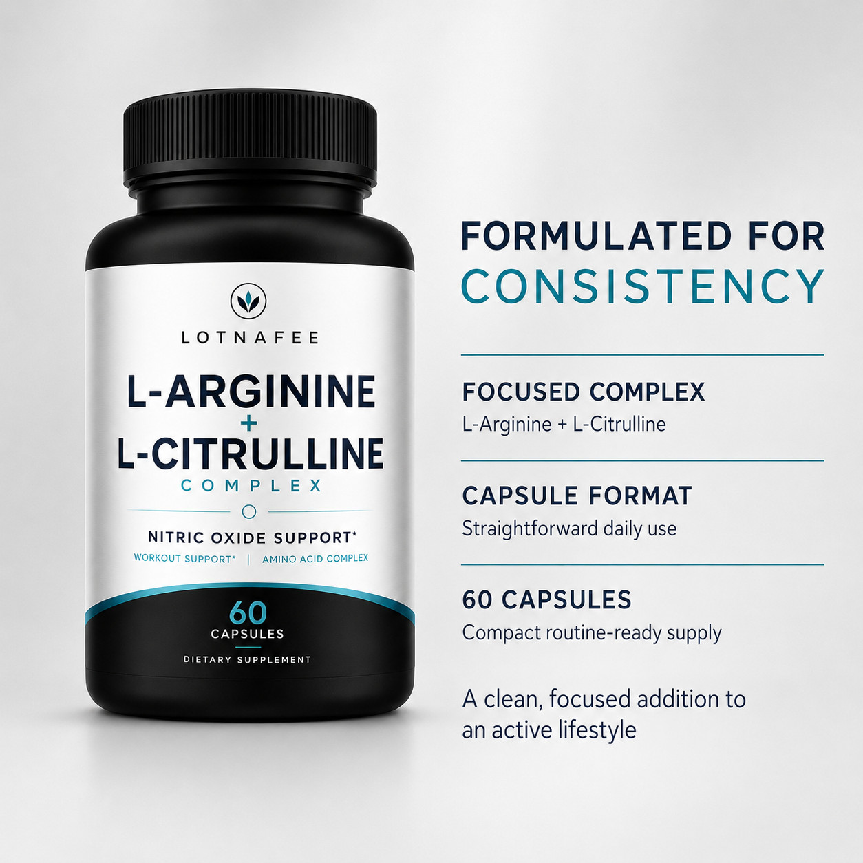 L-Arginine L-Citrulline Complex 60 Capsules, Amino Acid Supplement for Workout S
