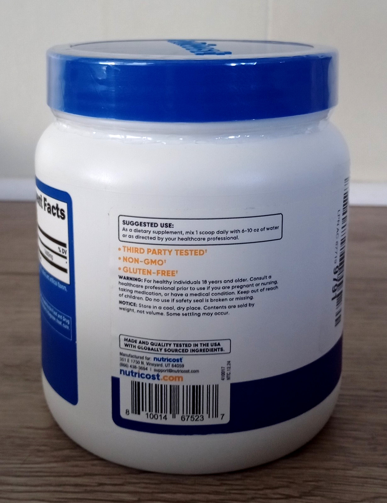 Nutricost L-Glutamine Powder 17.9oz. 500 G Blue Raspberry 78 Servings Exp. 01/28