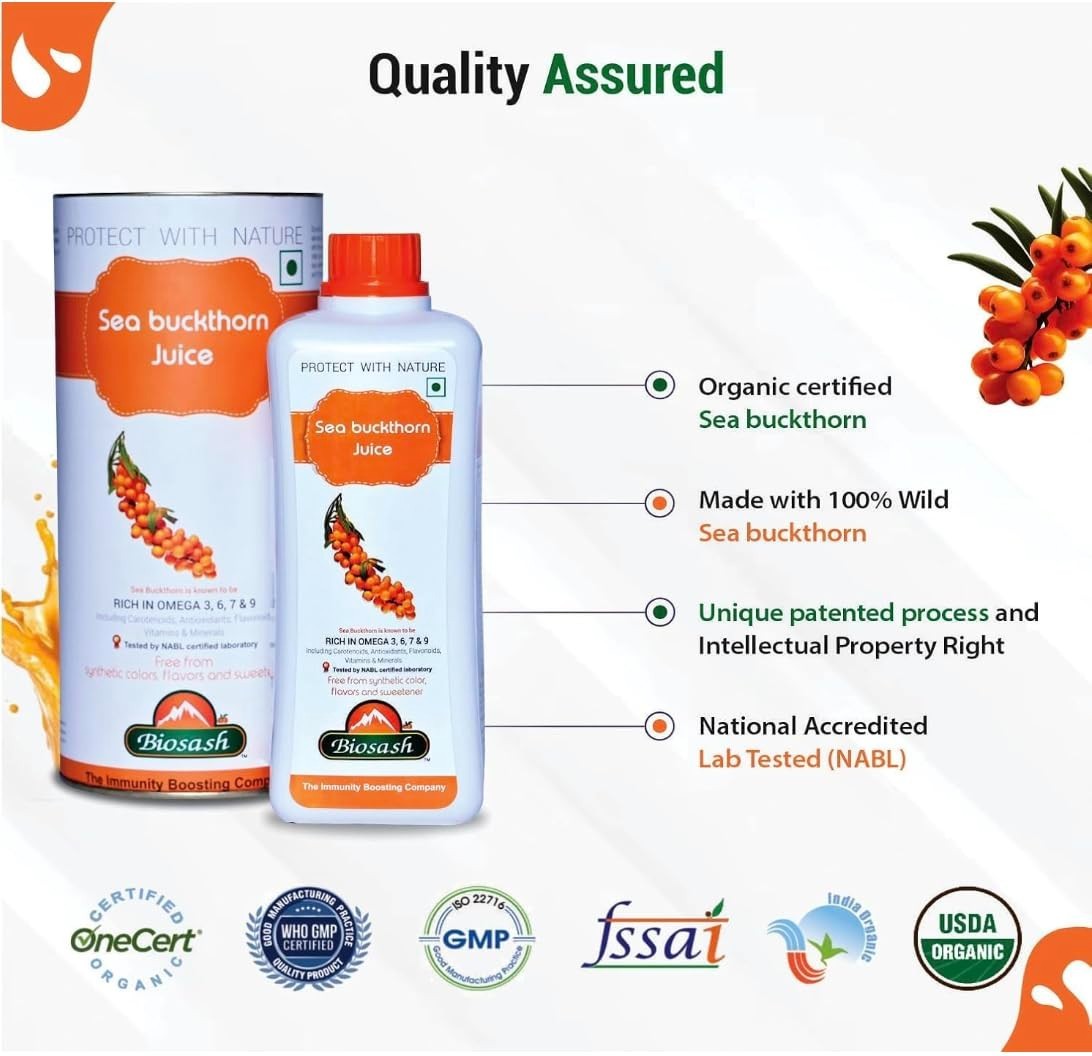 2X Biosash Himalayan Sea Buckthorn Juice 250ml Organic Cold Pressed Omega 3 6 9