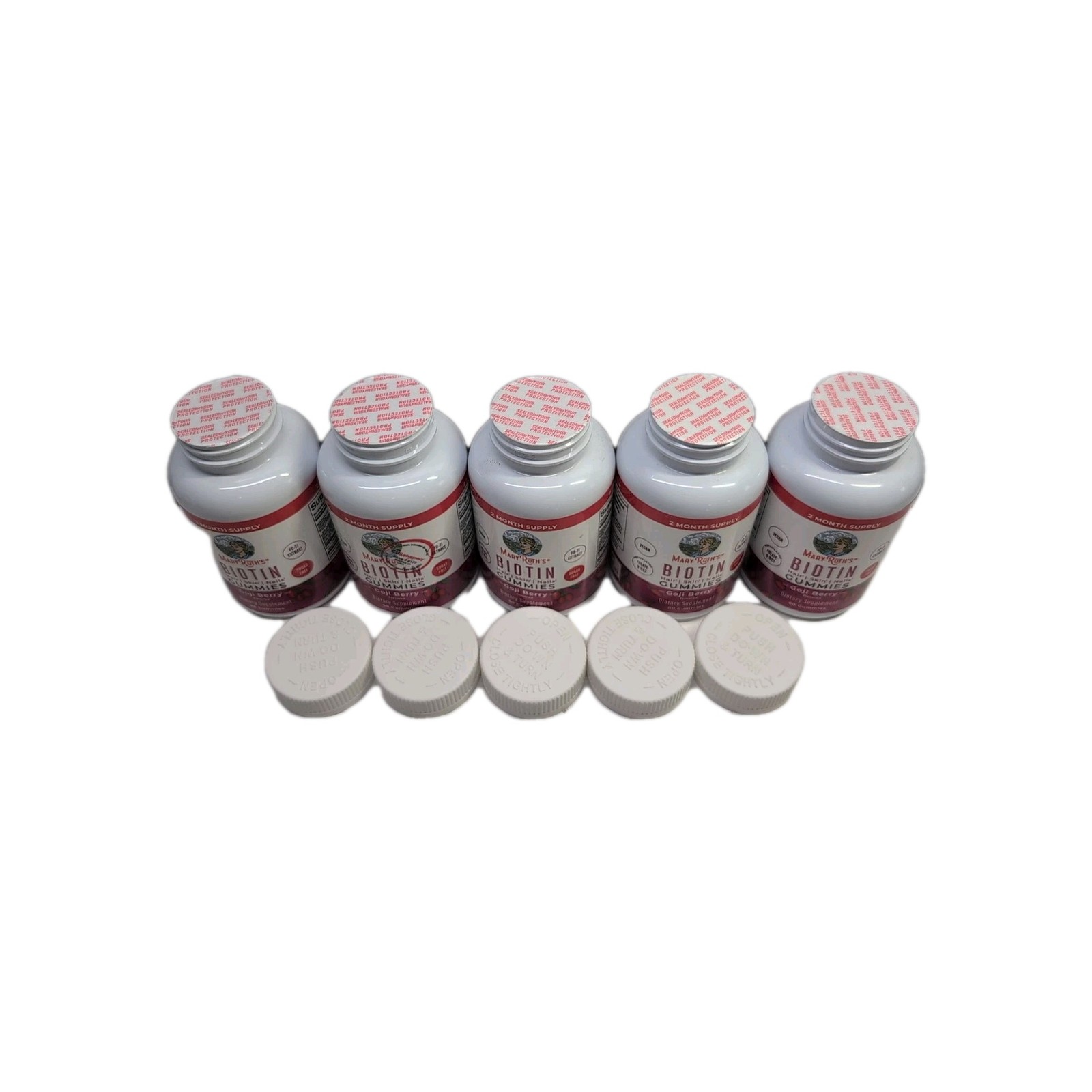 (5) Mary Ruths Biotin Gummies, Goji Berry, 60 Gummies Each. Exp 02/2026+