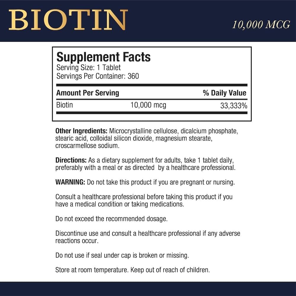 Puregen Labs Biotin 10,000 MCG Supports Healthy Hair, Skin & Nails 360 Veg Tabs