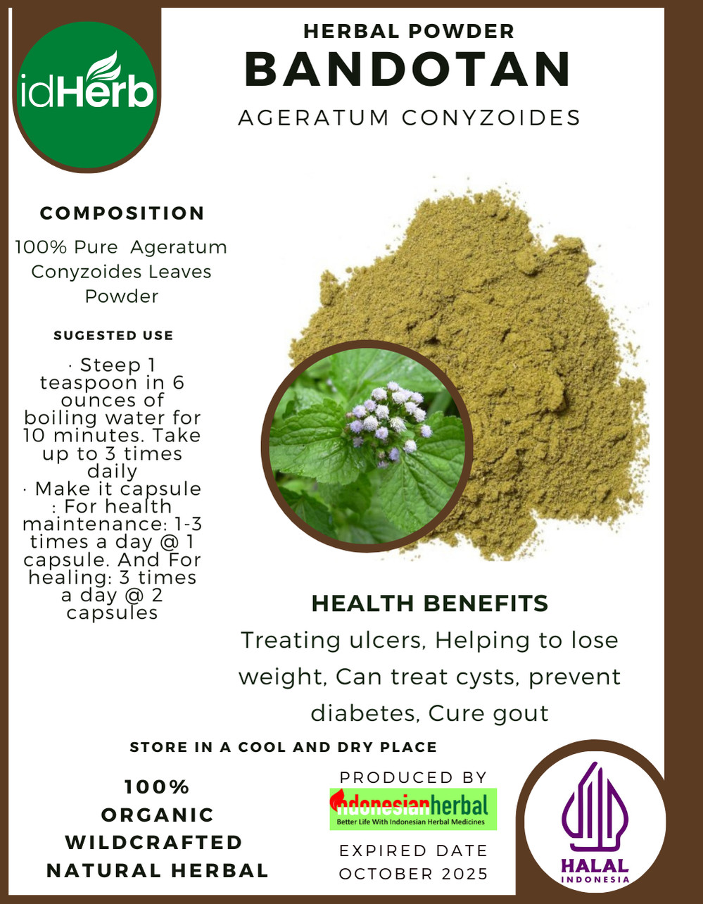 [idHerb] 50-500 gram Powder Billygoat-weed Mentrasto Ageratum Conyzoides Organic