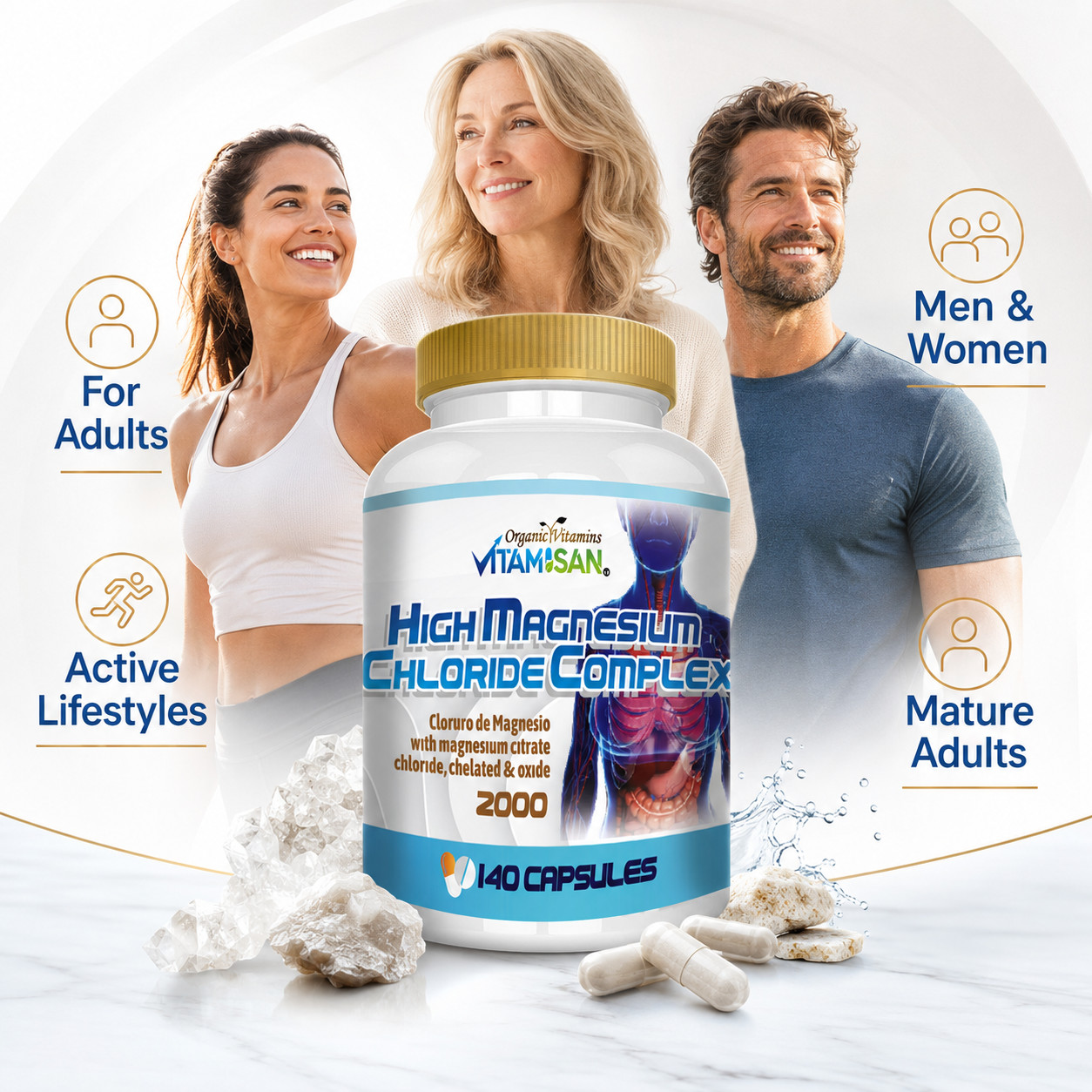 Magnesium Chloride (Cloruro de Magnesio) 2000 mg 280 capsules- 2 bottles