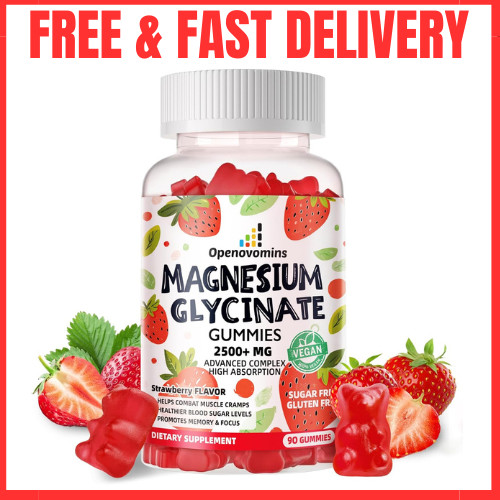 Magnesium Glycinate Gummies 2500mg B6 D3 Potassium CoQ10 Sugar Free 90 Count