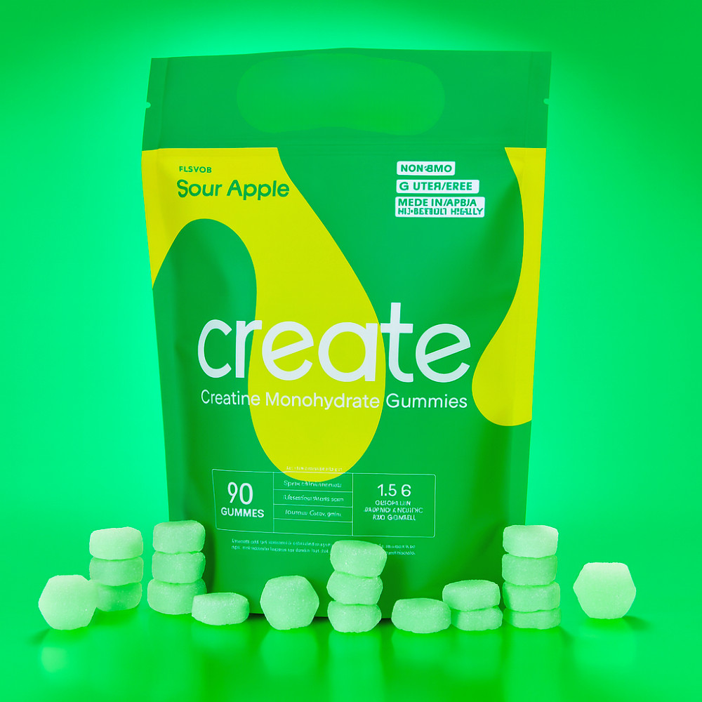 Create Creatine Monohydrate Gummies for Men & Women Strength Sour Green Apple