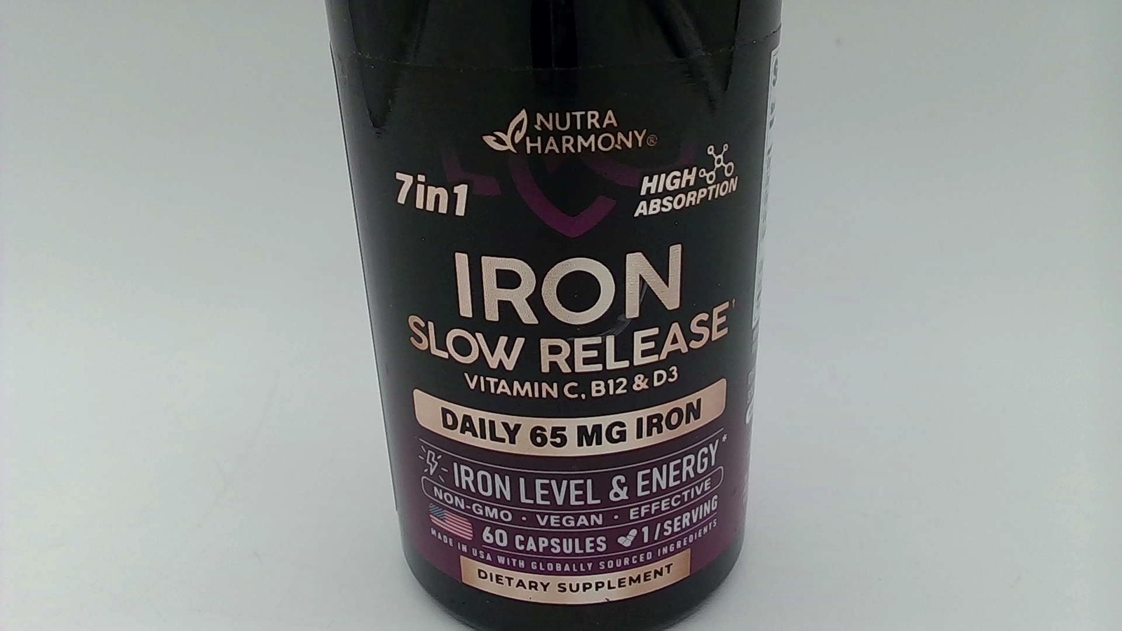 Nutra Harmony Iron Slow Release 65mg 60 Capsules-EXP:05-2027
