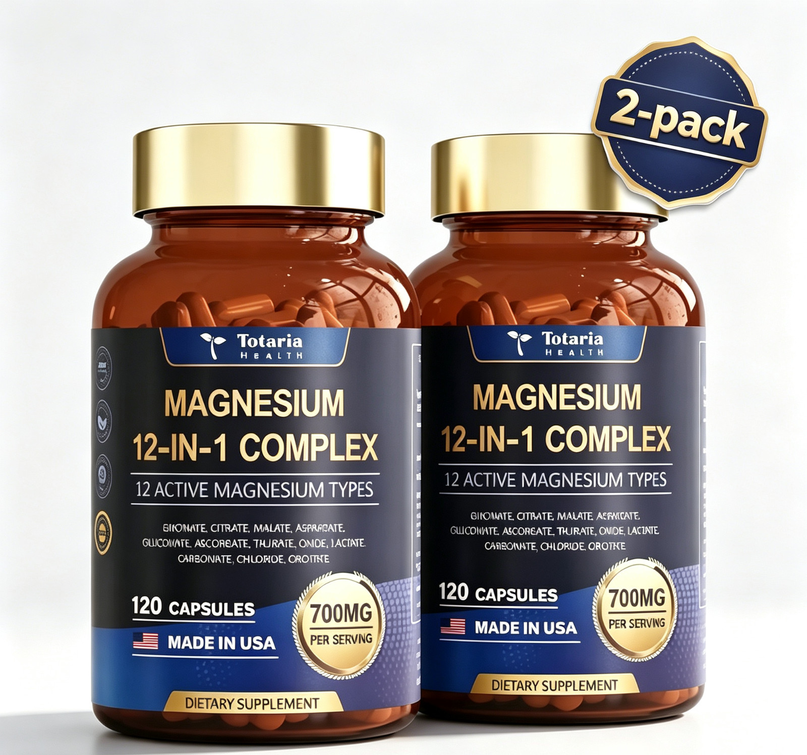 2-Pack Magnesium Complex 700mg – 120 Caps Each, 12 Forms