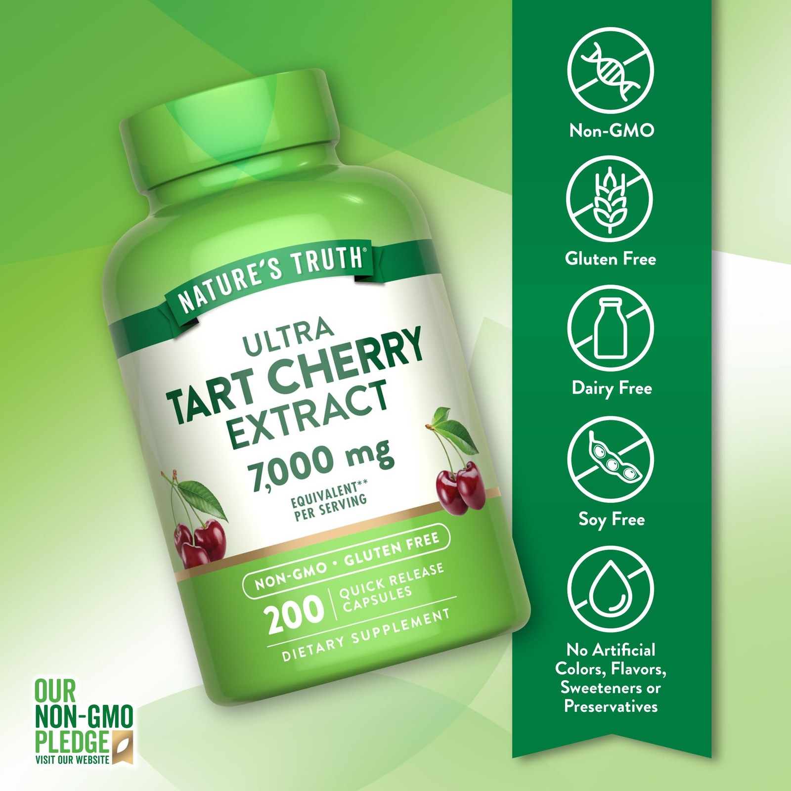 Tart Cherry Extract Capsules 200 Count Non-GMO Gluten Free – Quick Release