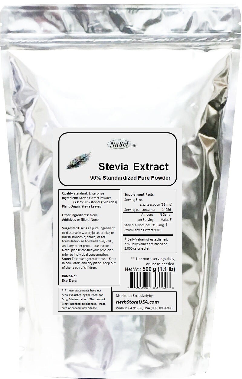 NuSci Stevia Extract 90% Steviosides Pure Powder 500g (1.1LB) Free Shipping