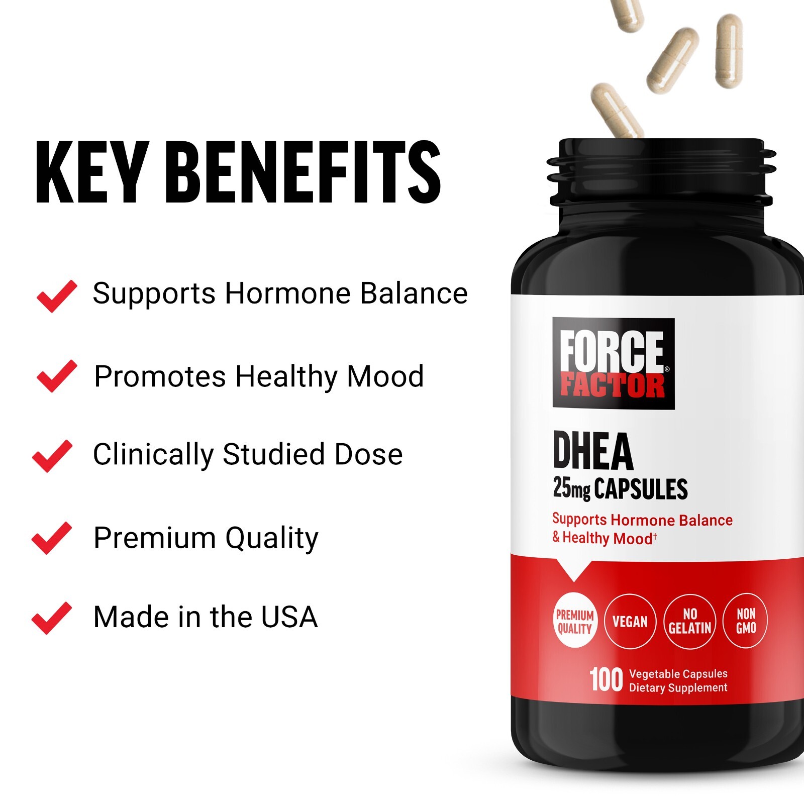 Force Factor DHEA 25mg, DHEA Supplement, 100 Vegetable Capsules