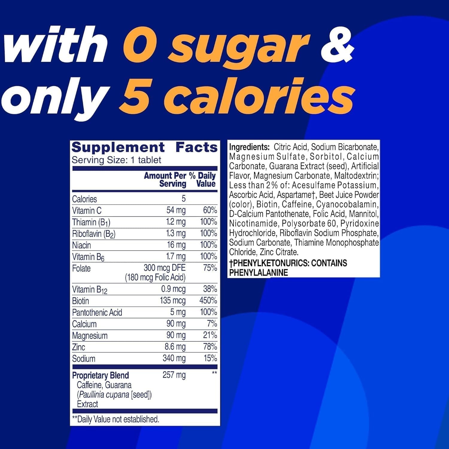 Fizzy Energy Boost with Caffeine & Guarana – Sugar-Free Tropical Punch, 30ct