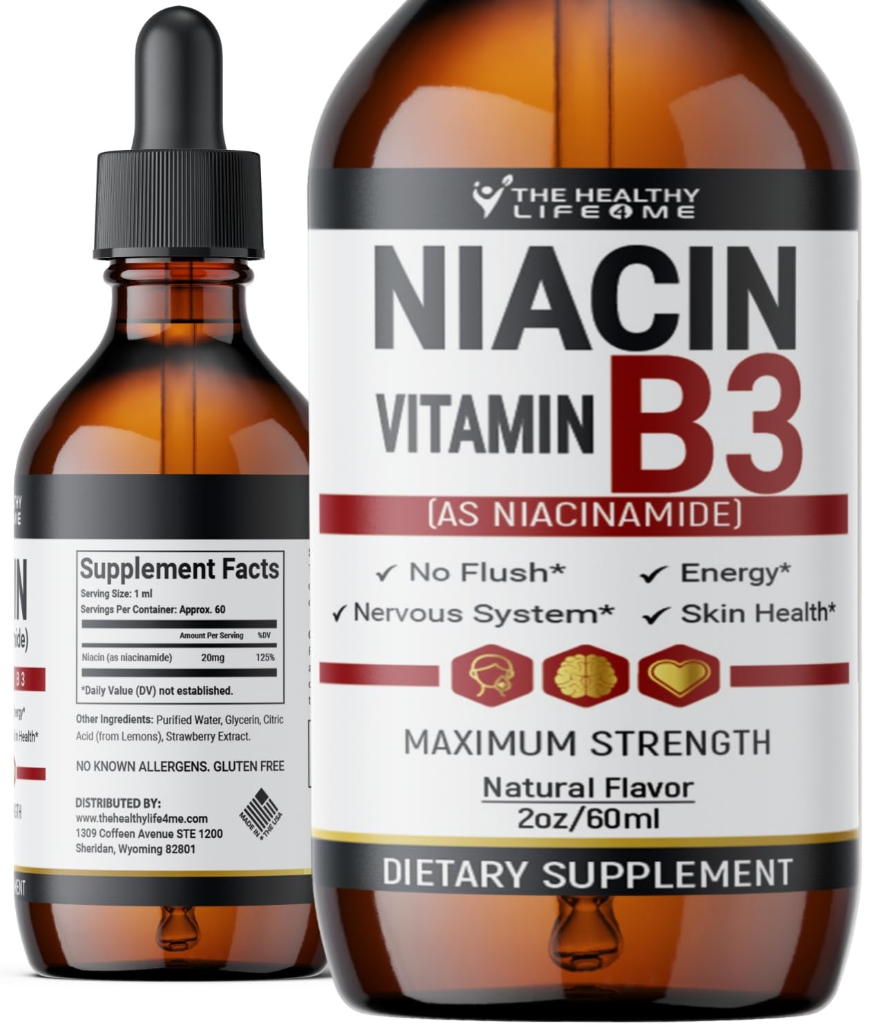 The Healthy Life 4 ME Vitamin B3 Niacinamide Liquid | 20mg Serving 60 Days Su…