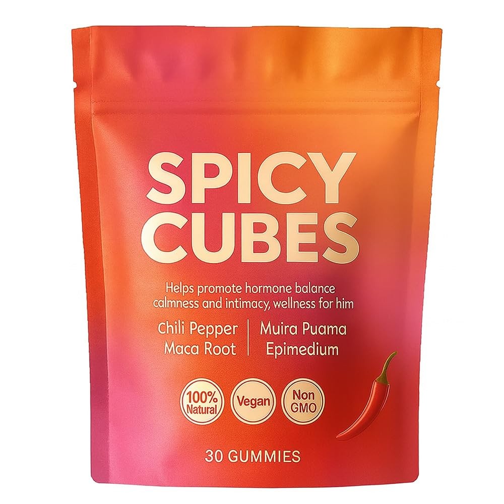 Hot Peach Chili Gummies containing Maca Root, Count Candy Cubes, 30 Vegan