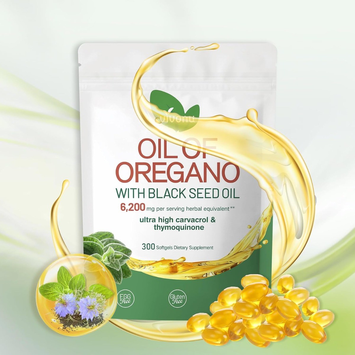 Vivonu Oil of Oregano Black Seed Oil 6200mg 300 Softgels High Carvacrol