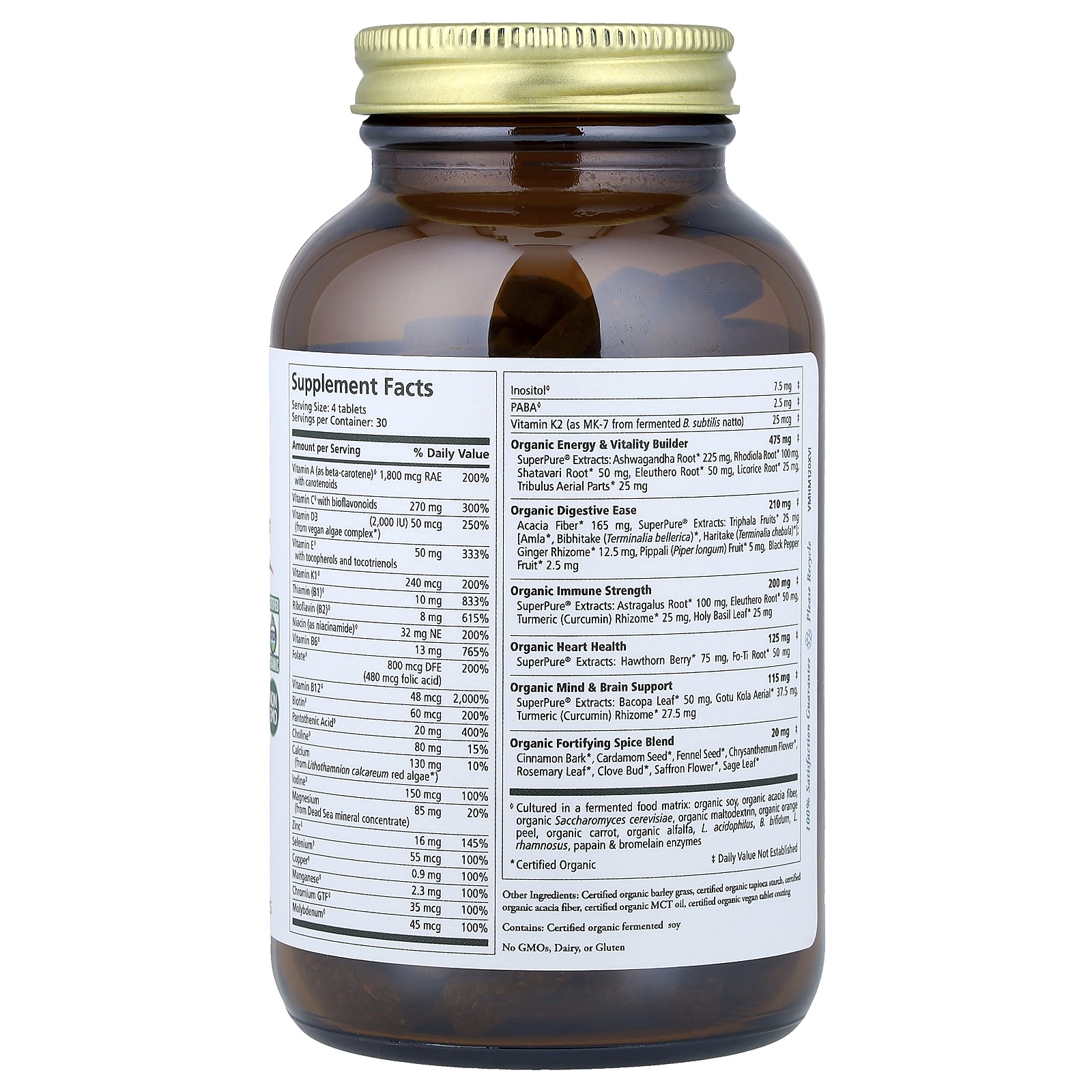 The Synergy Company Vita Min Herb Multi for Men 120 Tablets Dairy-Free,