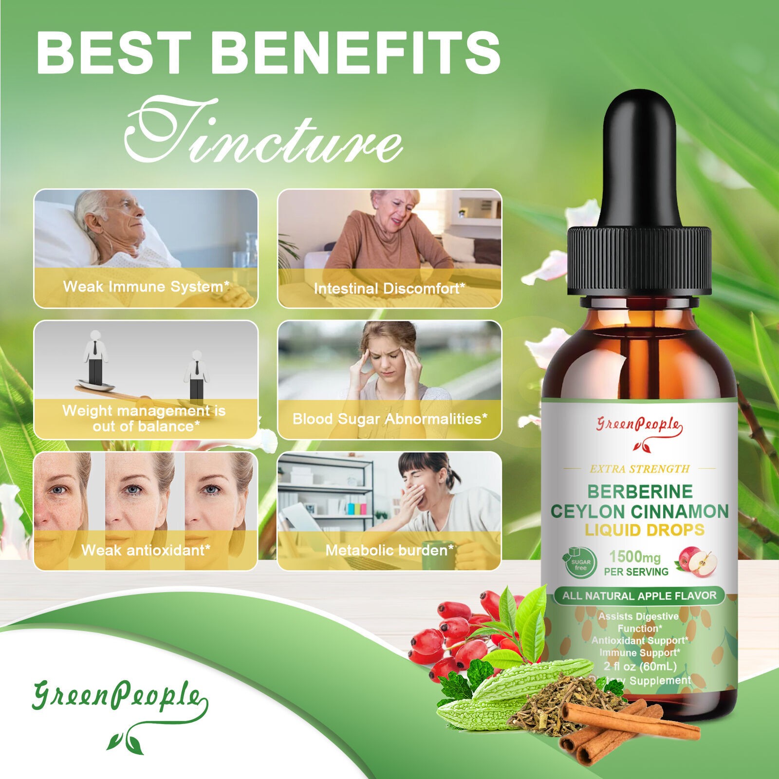 2 Pack Berberine Ceylon Cinnamon Liquid Drops 1500mg PER SERVING 120ml