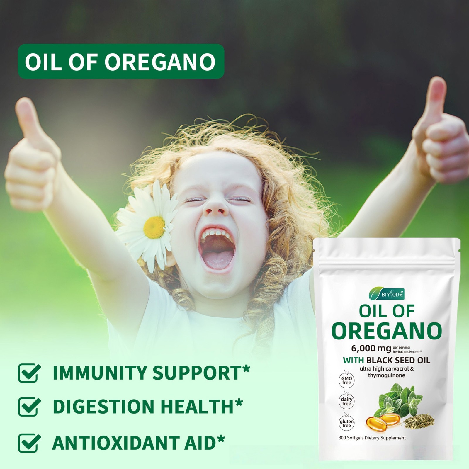 2 Oil 1 in of Oregano 3000 Softgels Black Seed Oil Herbal Supplement US