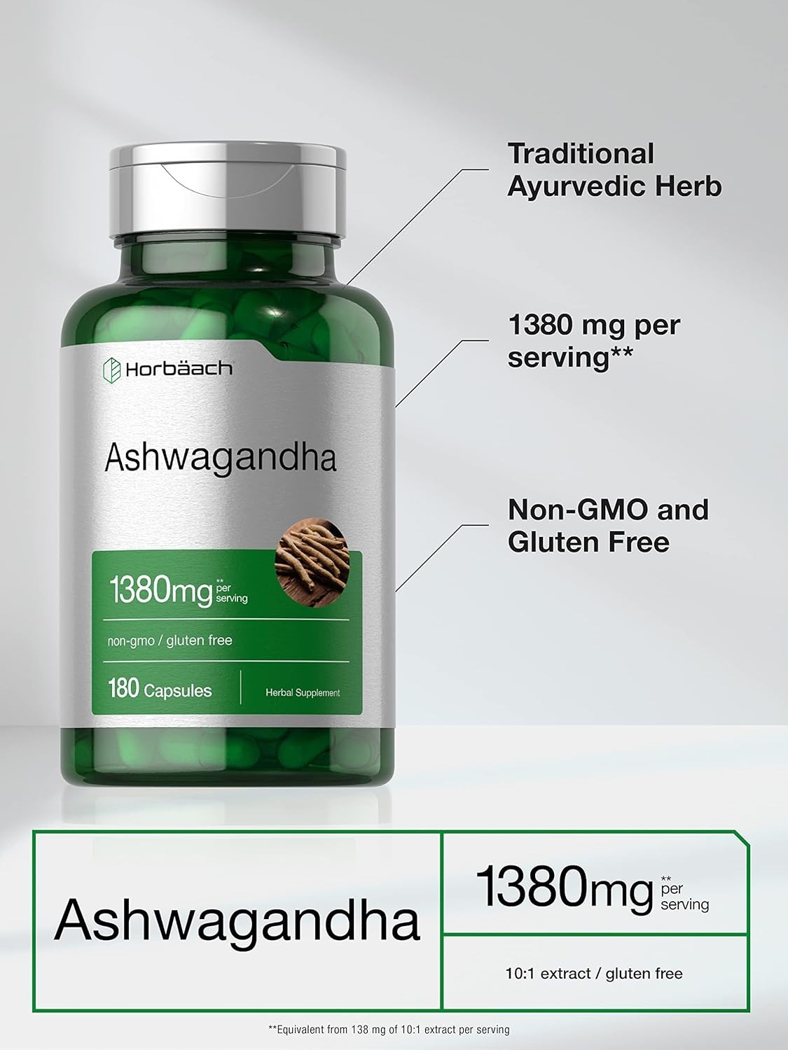 Horbäach Ashwagandha Supplement | 180 Capsules | for Women and Men | Herbal Root