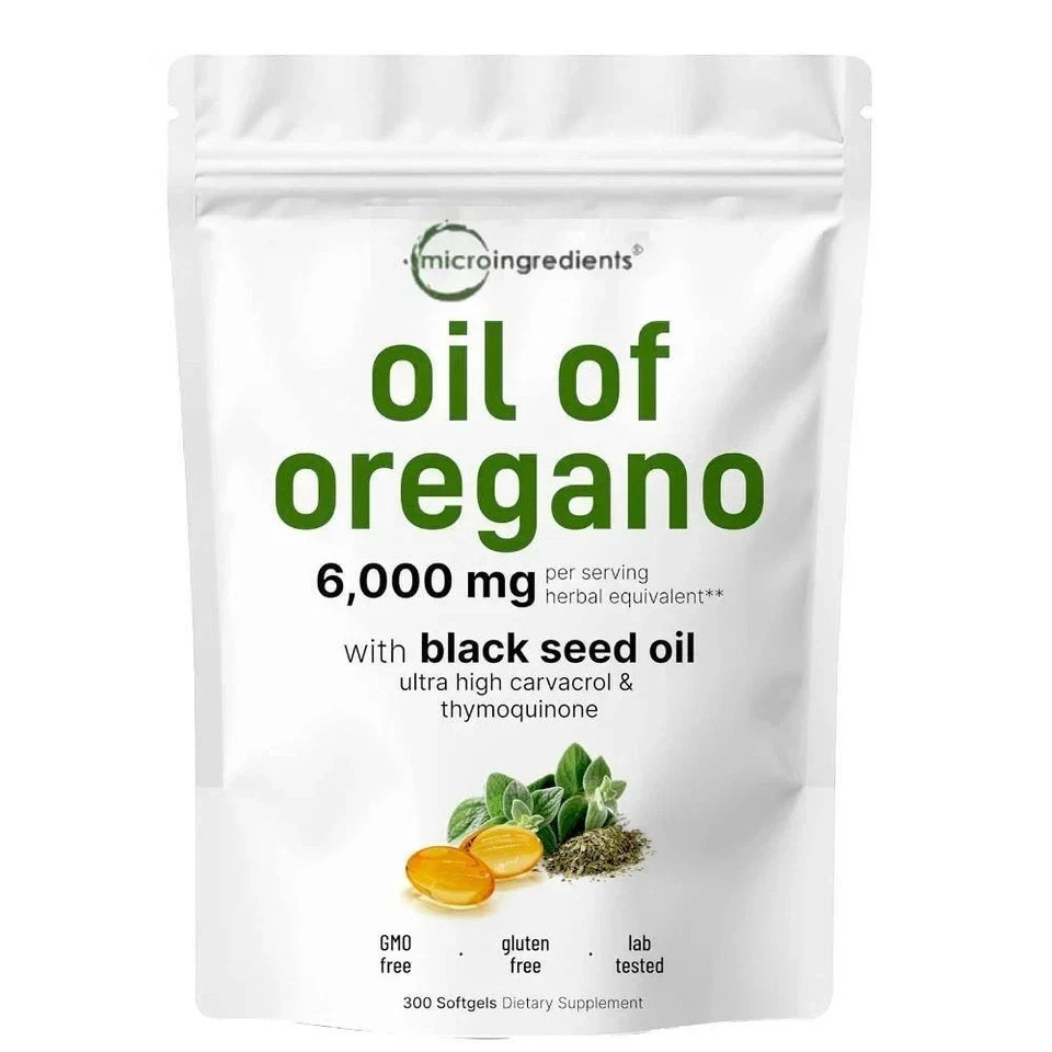 Oil of Oregano with Black Seed 6000mg – 300 Softgels – Immune & Digestive Suppor