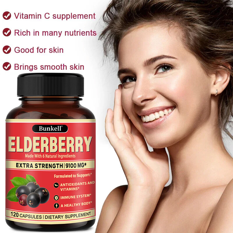 Elderberry Capsules 9100mg Immune System Support Sambucus Nigra Extract
