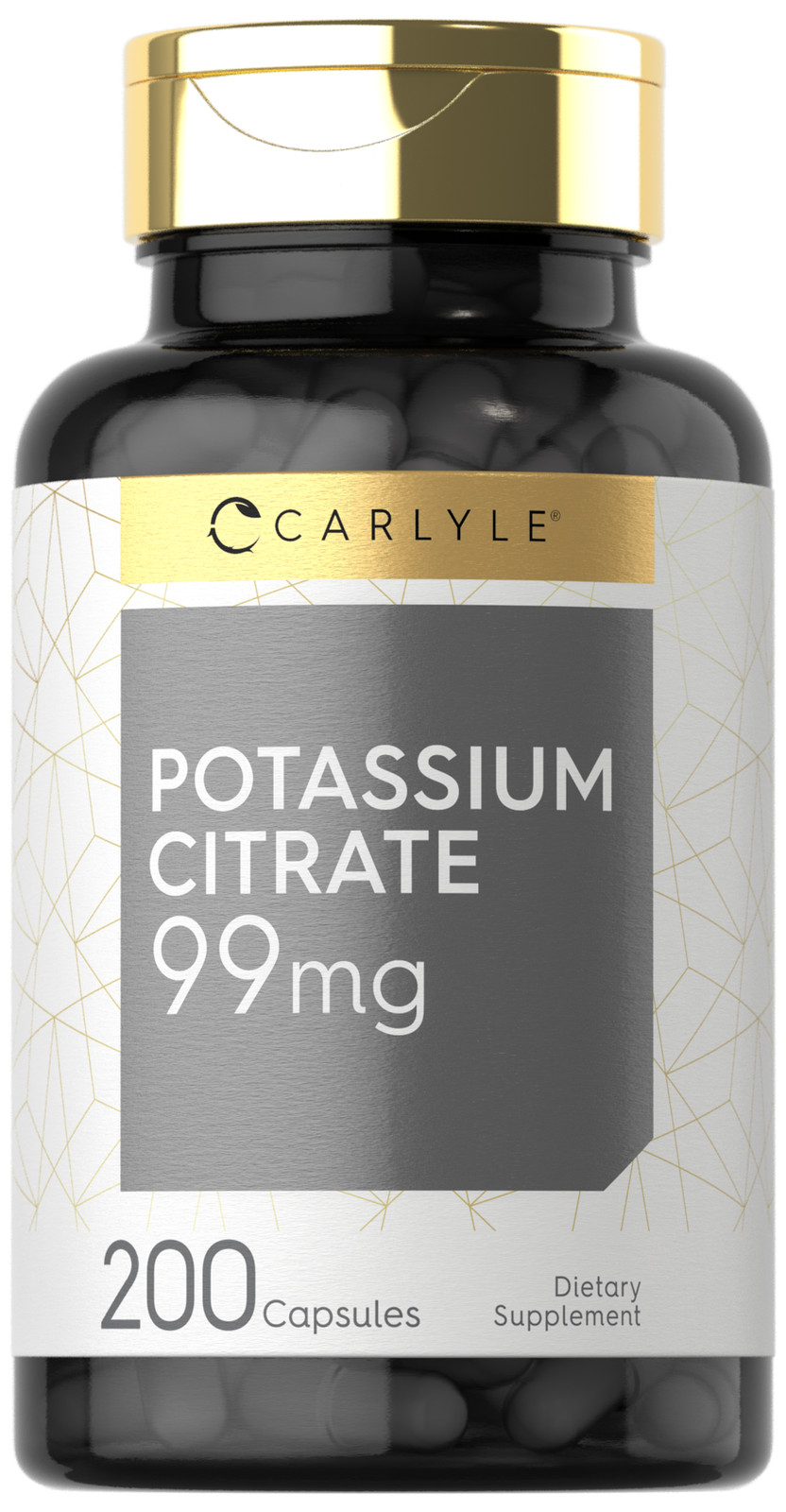Potassium Citrate 99mg | 200 Capsules | Non-GMO and Gluten Free | by Carlyle