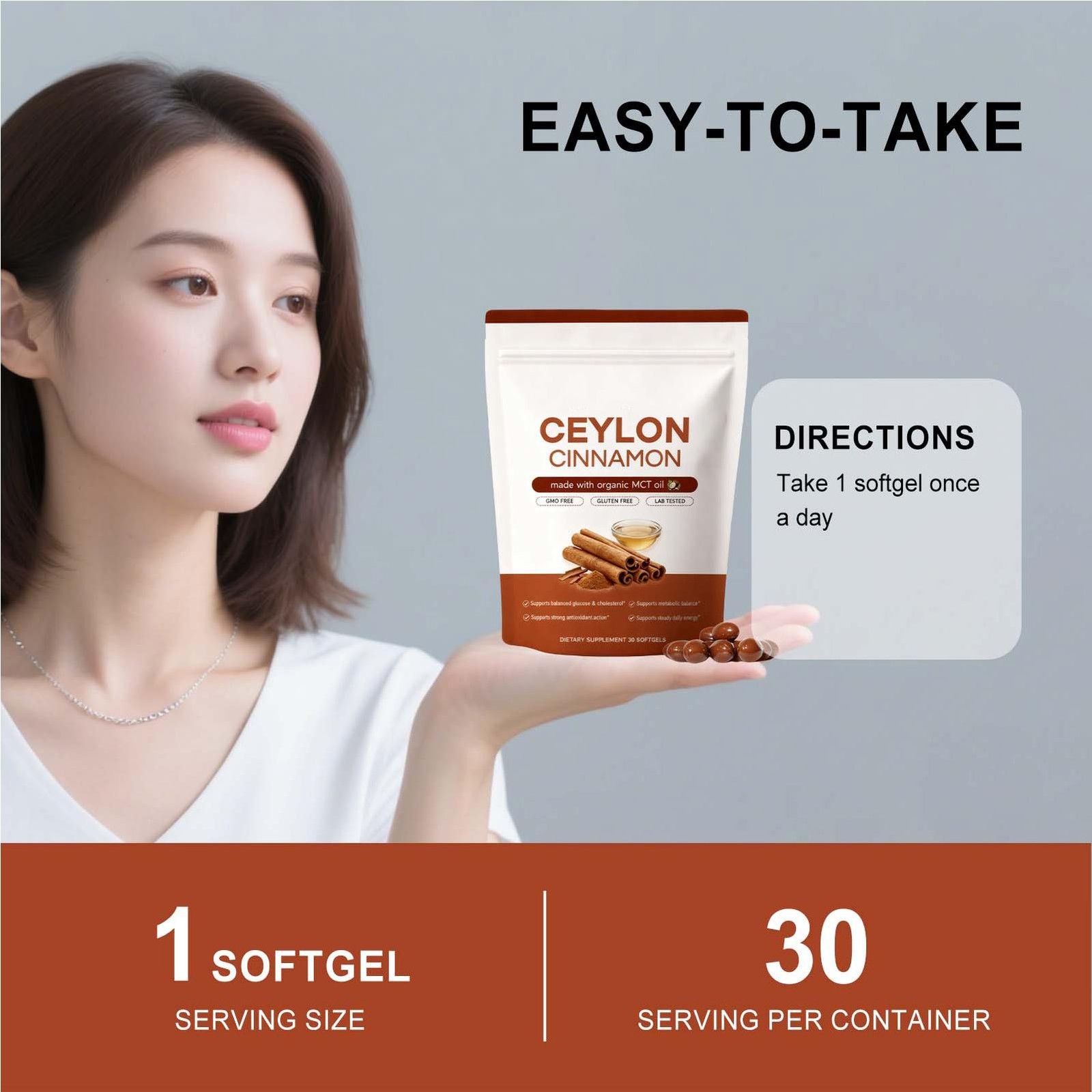 Ceylon Cinnamon 7,200Mg Equivalent 30 Softgels includes MCT Oil 30 Soft Gels