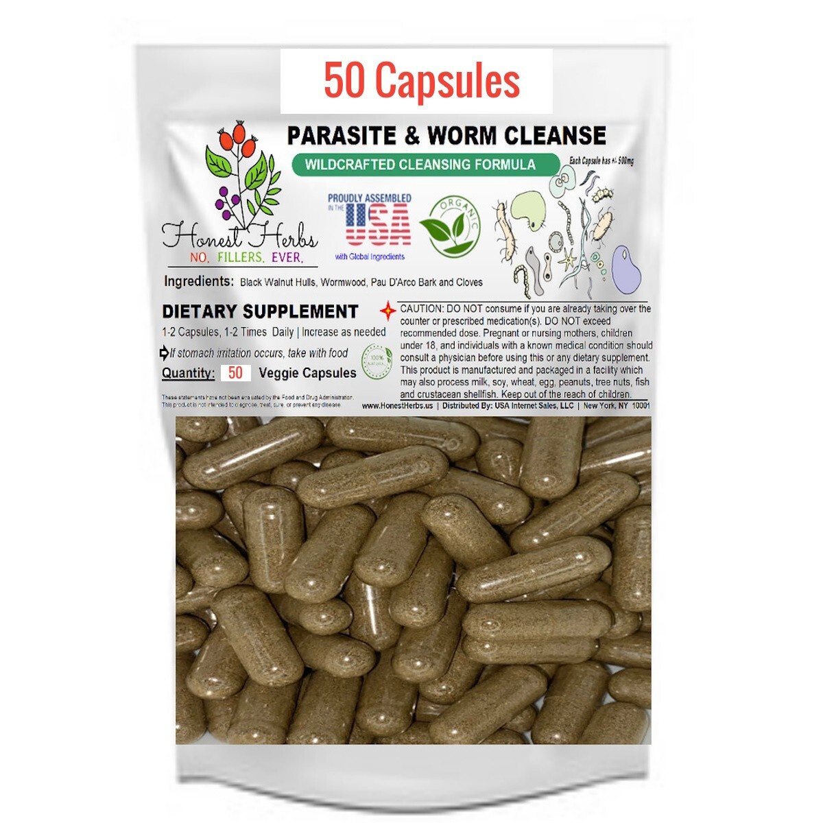 Worm & Parasite Blend – Natural Cleanse Formula – 500mg – 50 Veggie Caps