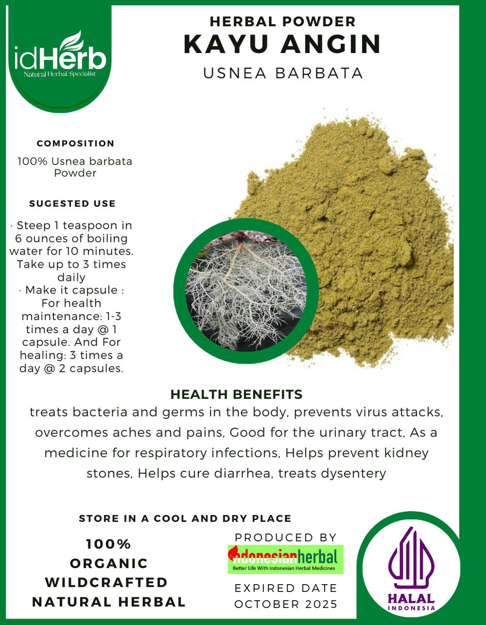 [idHerb] 50-500 gram Powder Old Man’s Beard Lichen Usnea Barbata WildCrafted