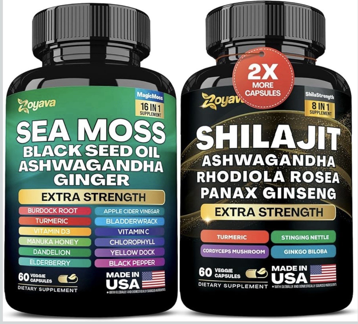 Dynamic Vitality Bundle – Zoyava Extra Strength Sea Moss & Shilajit -Made in USA