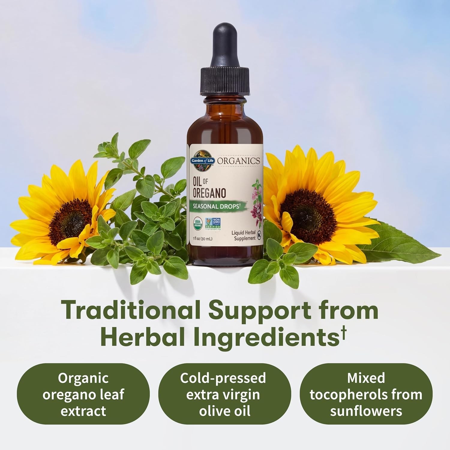 Garden of Life Organics Oil of Oregano Seasonal Drops 1 fl oz 30 mL Exp 01/2027
