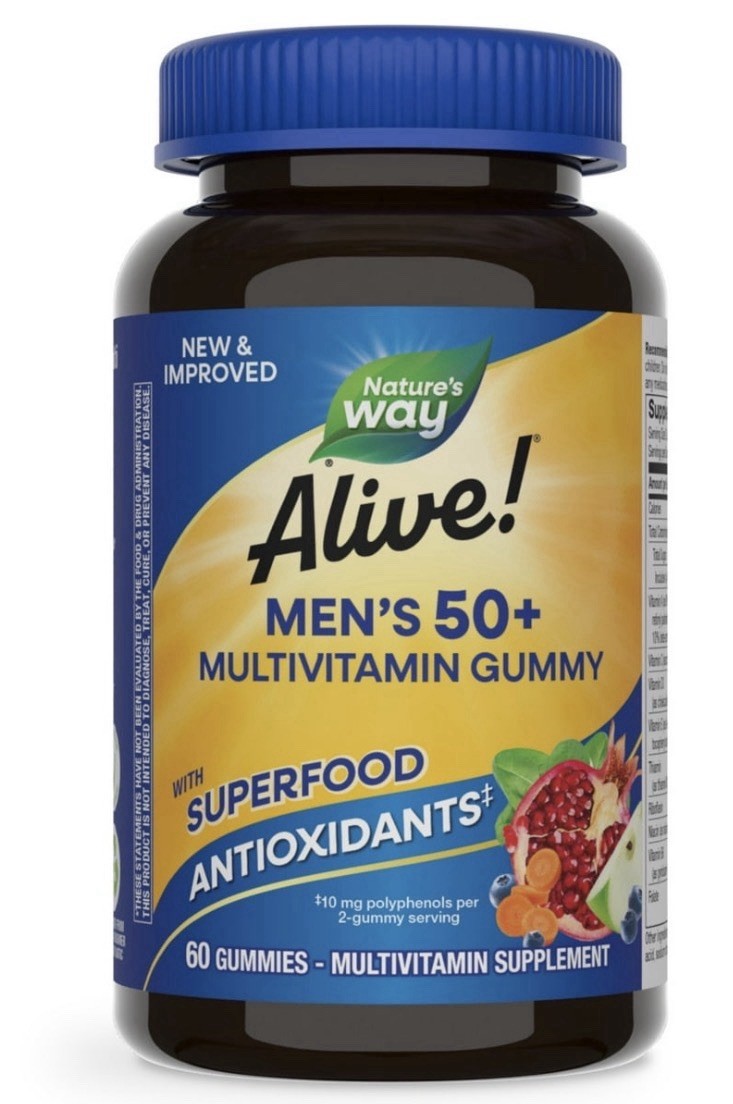 Nature’s Way Alive! Men’s 50+ Gummy Multivitamins, B-Vitamins, Fruit , 60 Count.