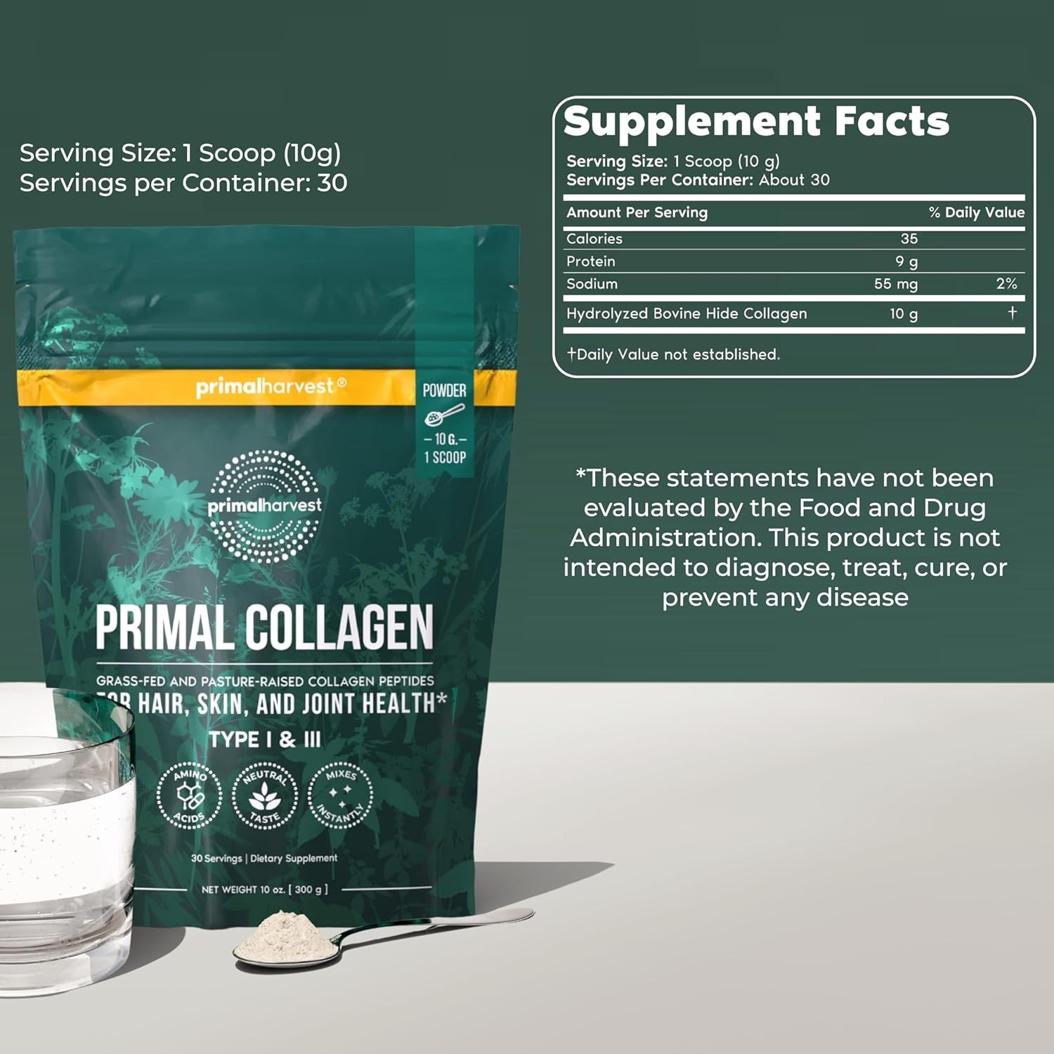 Primal Harvest Collagen Powder for Women or Men, For Hair, Skin, 10 Oz Exp 2027