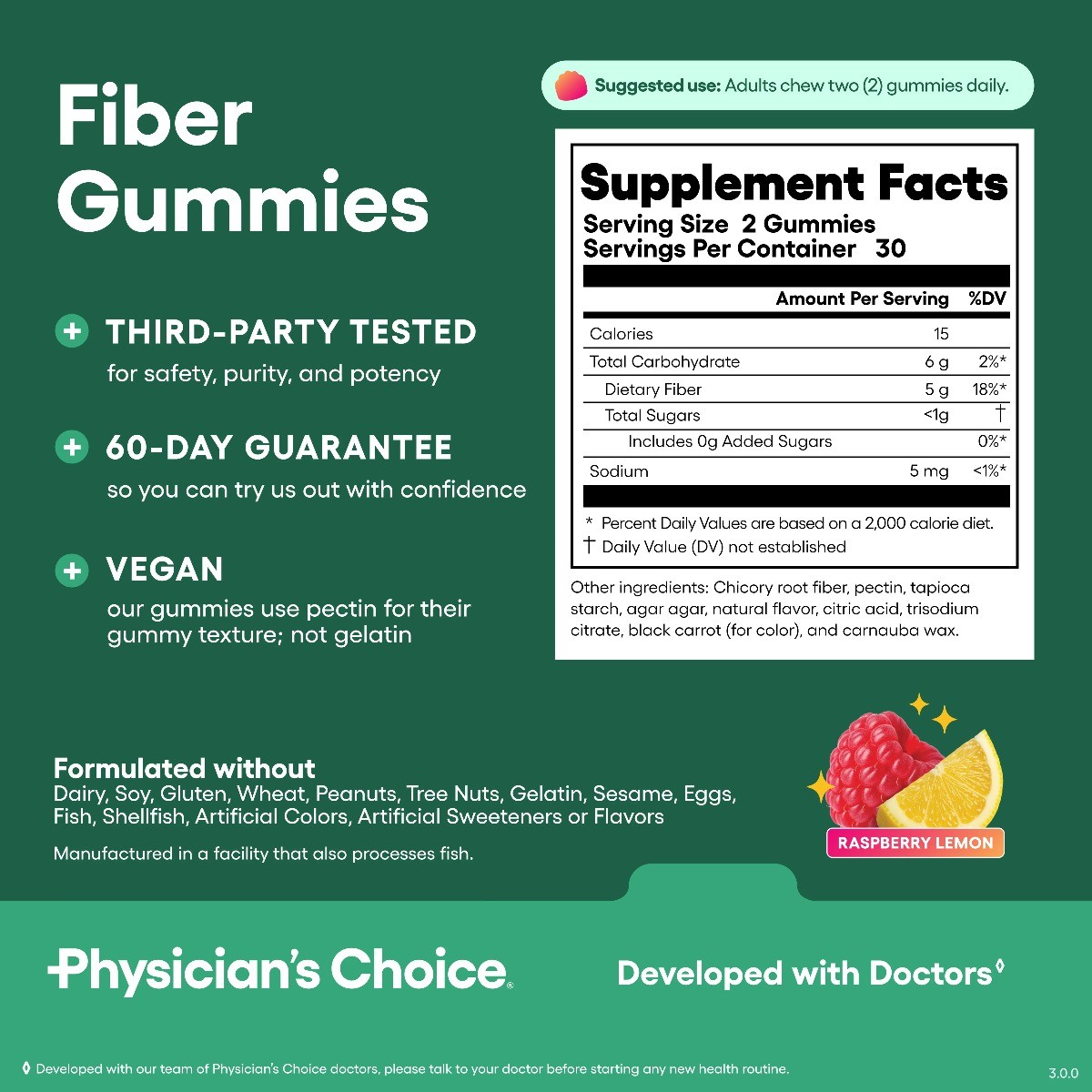 Physician’s Choice Fiber Gummies,Digestive Wellness & Regularity, Vegan Sugar-Fr