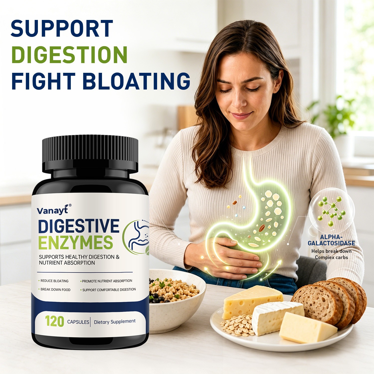 Digestive Enzymes Prebiotic&Probiotics Gas,Constipation&Bloating Relief